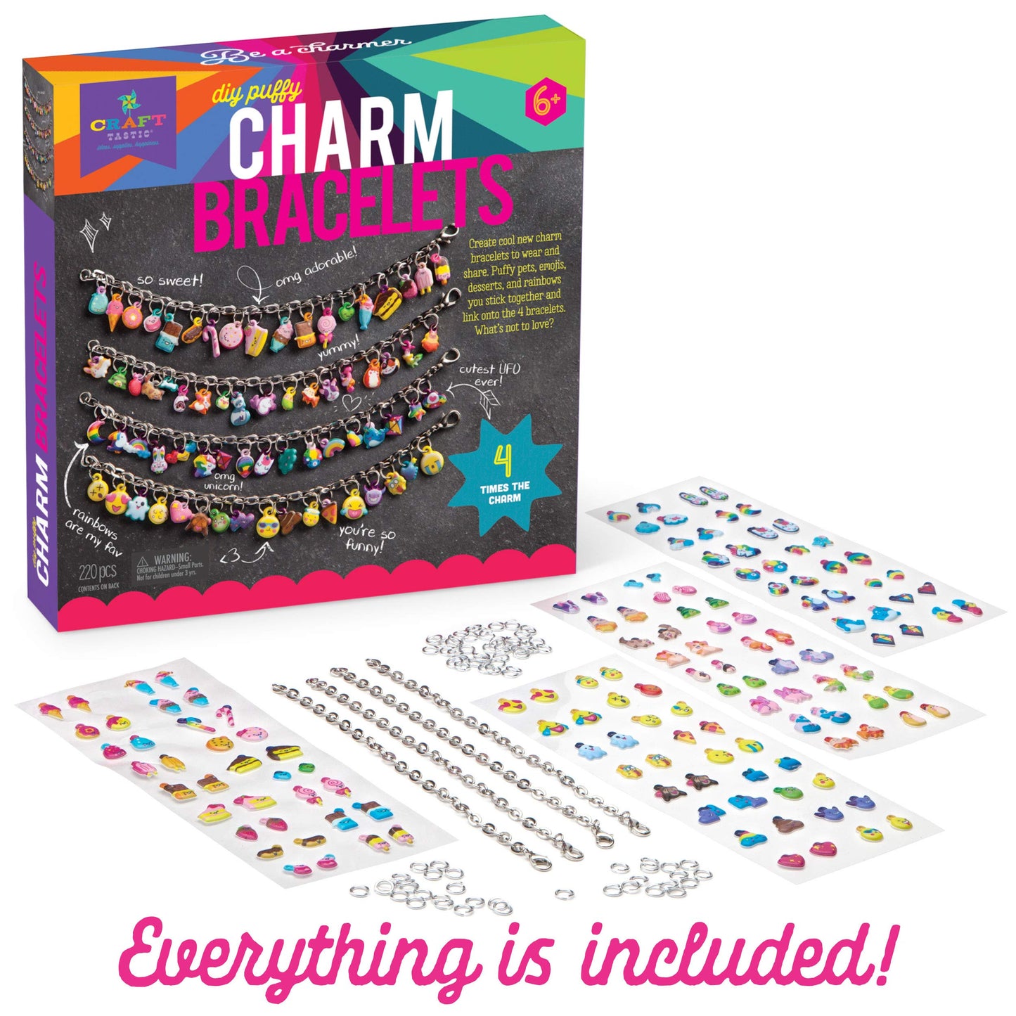 Craft-tastic DIY Puffy Charm Bracelets Kit for Kids — Make 4 Charm Bracelets (Ages 6+)