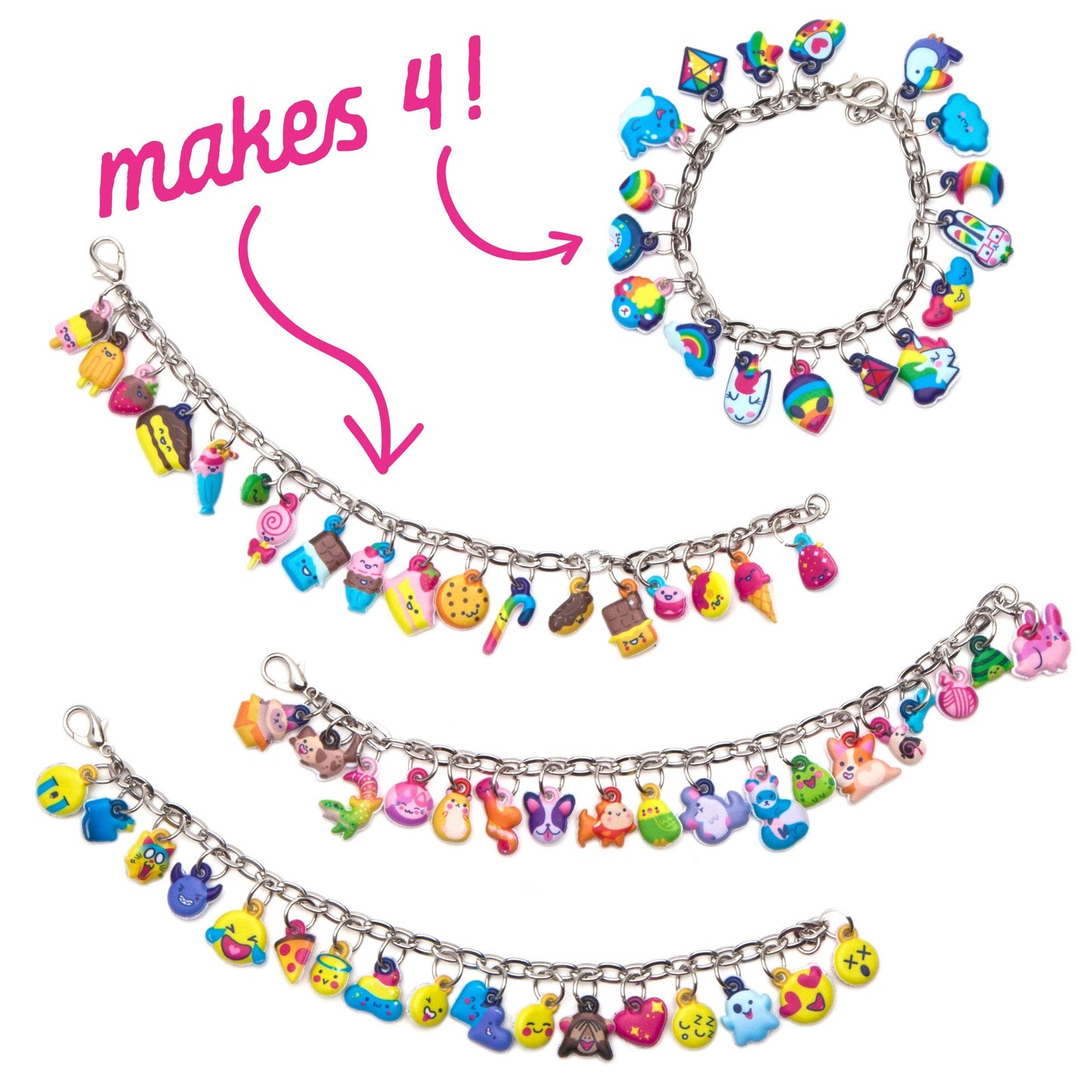 Craft-tastic DIY Puffy Charm Bracelets Kit for Kids — Make 4 Charm Bracelets (Ages 6+)