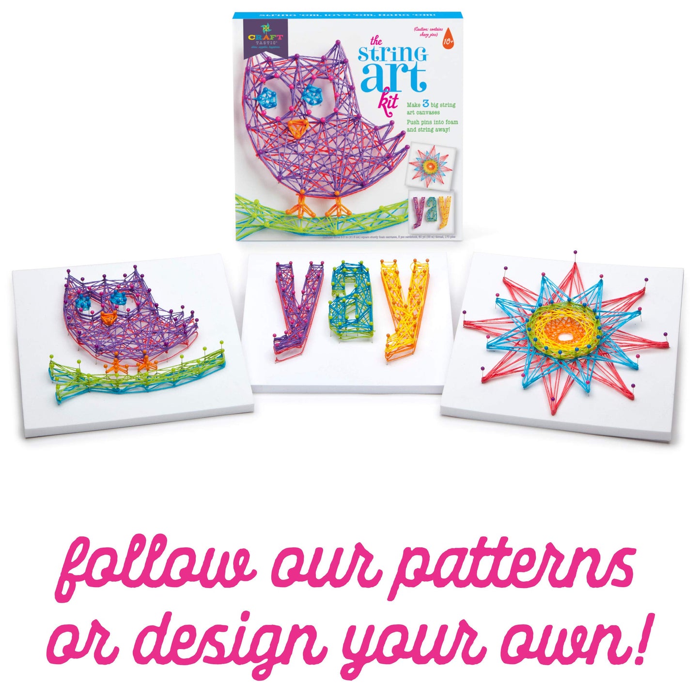 Craft-tastic DIY String Art Kit for Kids – Owl Series (3 Projects, Large)