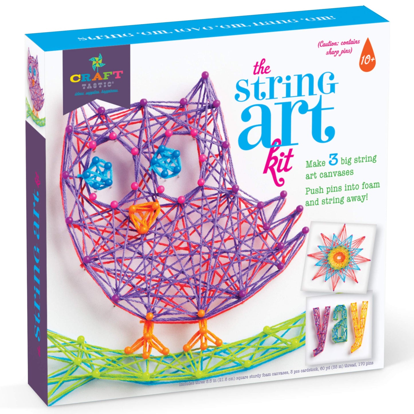 Craft-tastic DIY String Art Kit for Kids – Owl Series (3 Projects, Large)