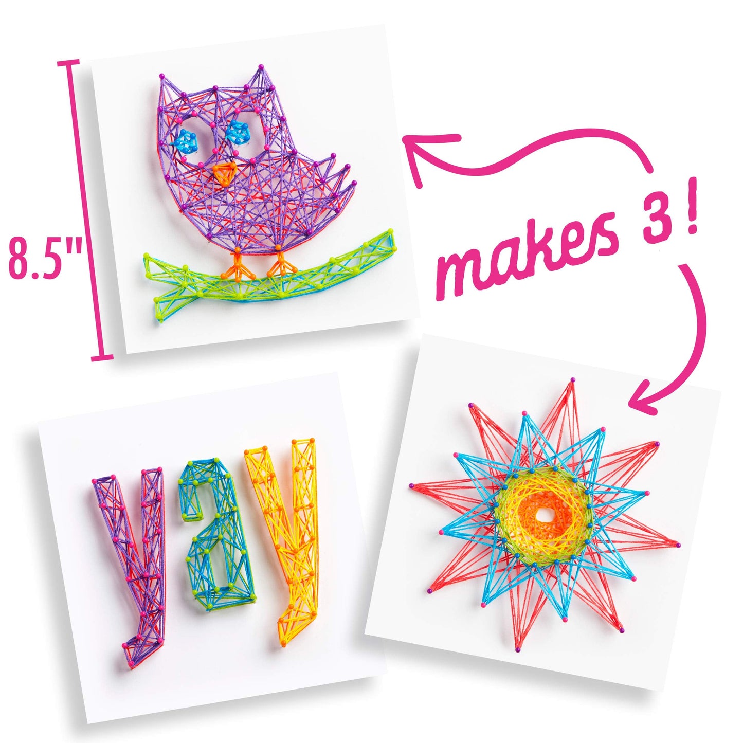 Craft-tastic DIY String Art Kit for Kids – Owl Series (3 Projects, Large)