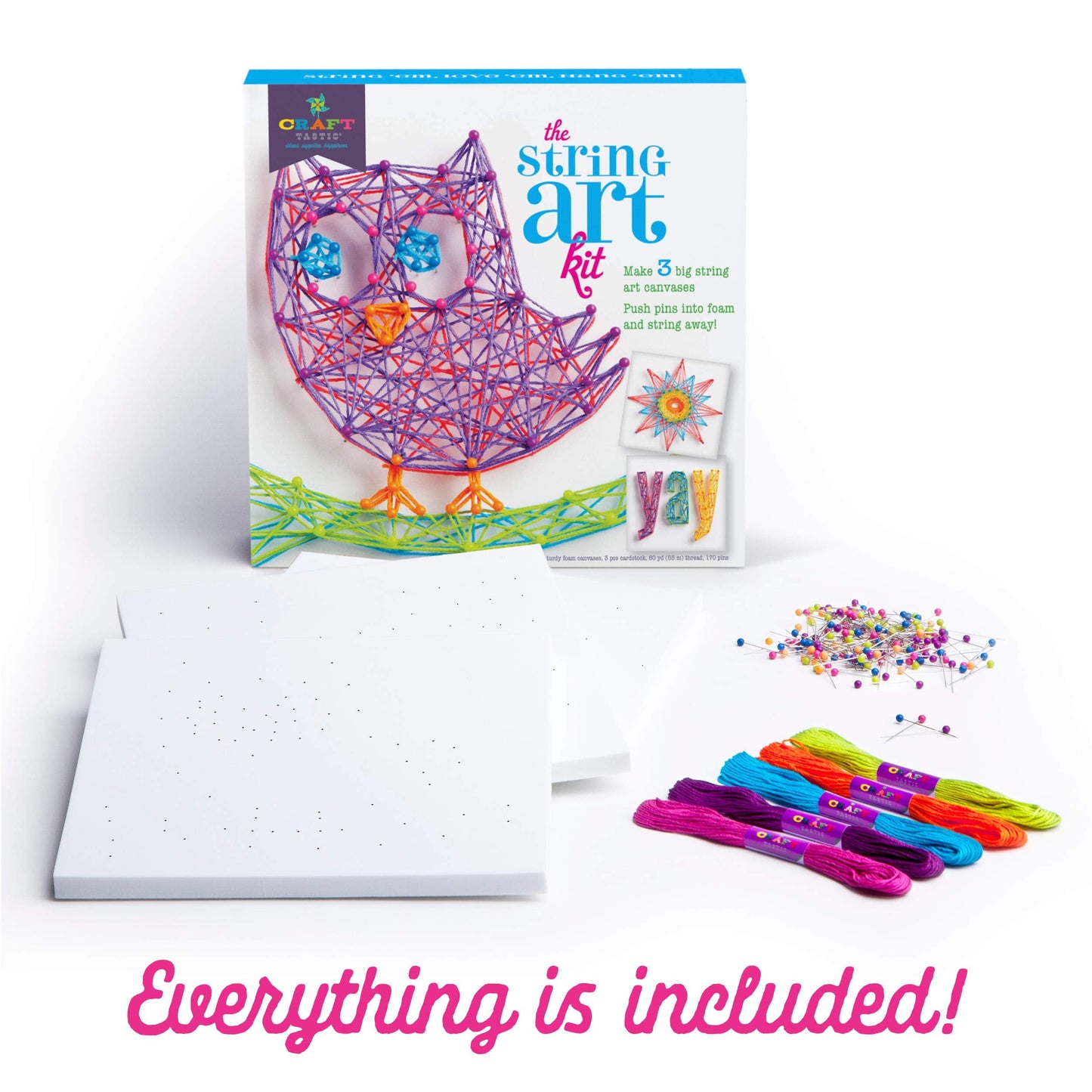 Craft-tastic DIY String Art Kit for Kids – Owl Series (3 Projects, Large)