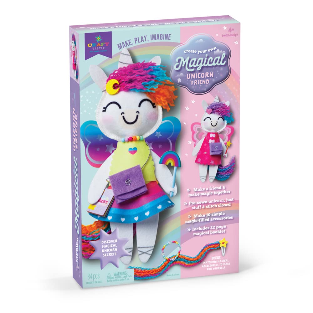Craft-Tastic Make a Unicorn Friend Craft Kit — Easy-to-Sew Stuffie with Clothes & Accessories (Ages 4+)
