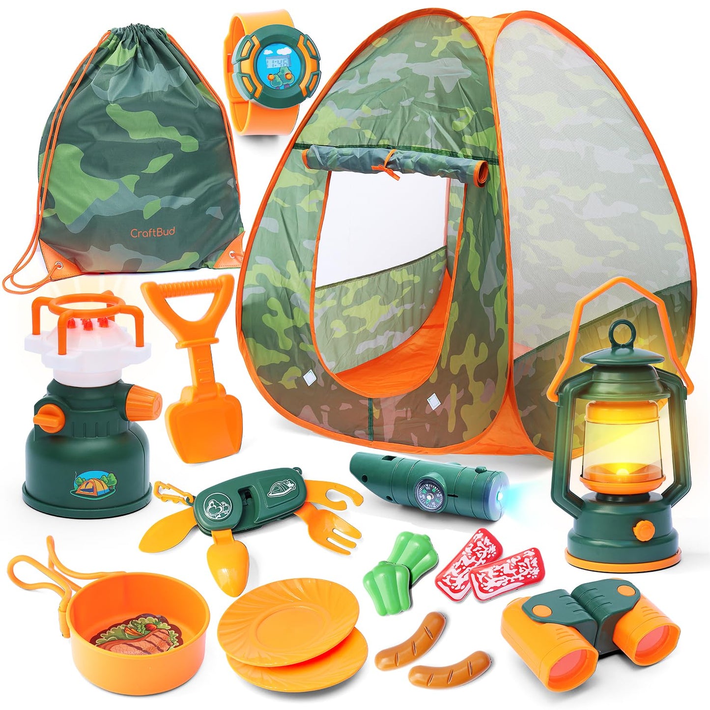 CraftBud Kids Camping Set with Pop-Up Tent – Portable Outdoor Play Kit for Ages 3-6