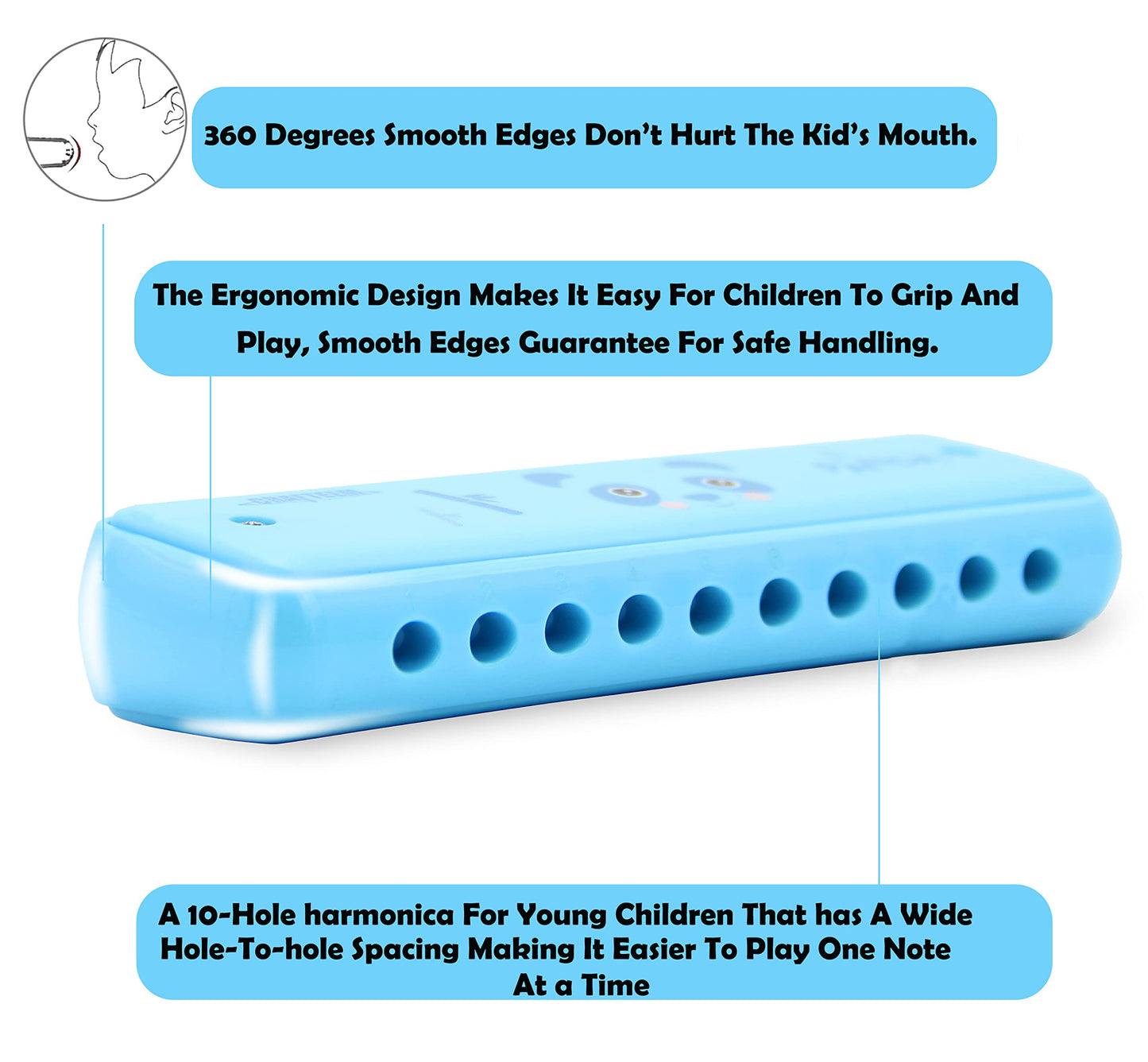 CRAFTEEM Color Blues Harmonica – Key of C for Kids and Beginners | 10-Hole, 20-Tones