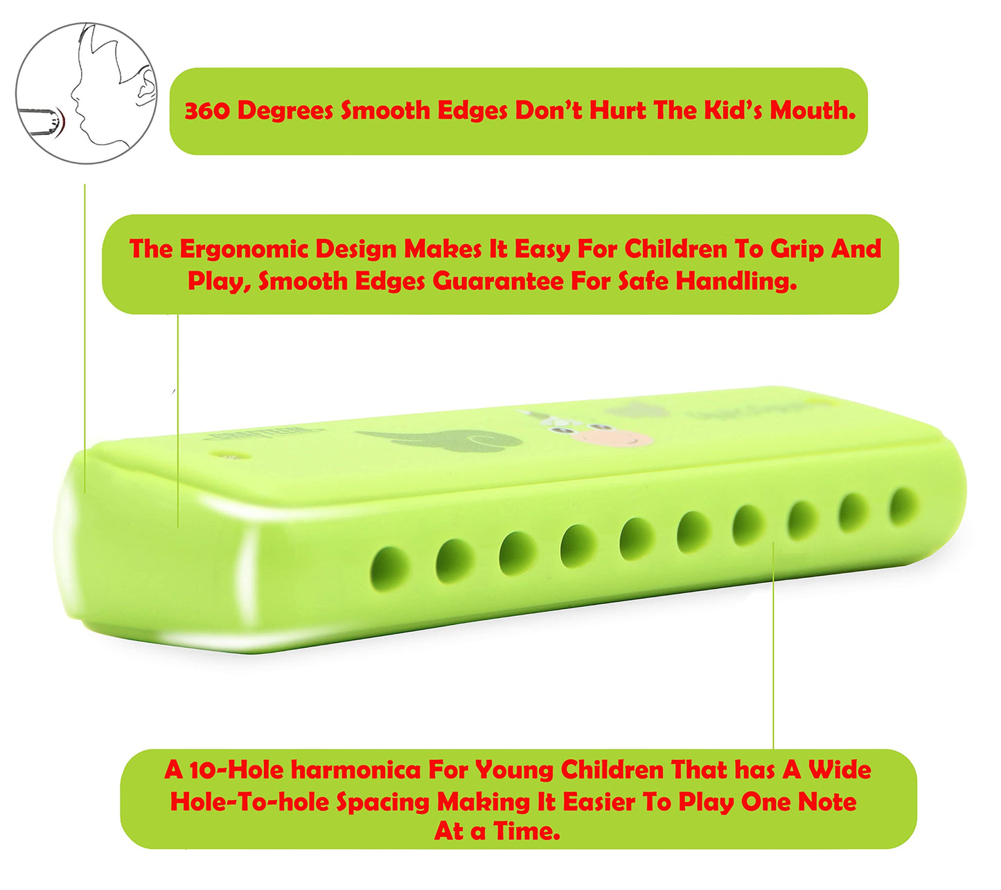 CRAFTEEM Color Blues Harmonica for Kids – Key of C, 10-Hole, 20 Tones, Beginner Toy Gift