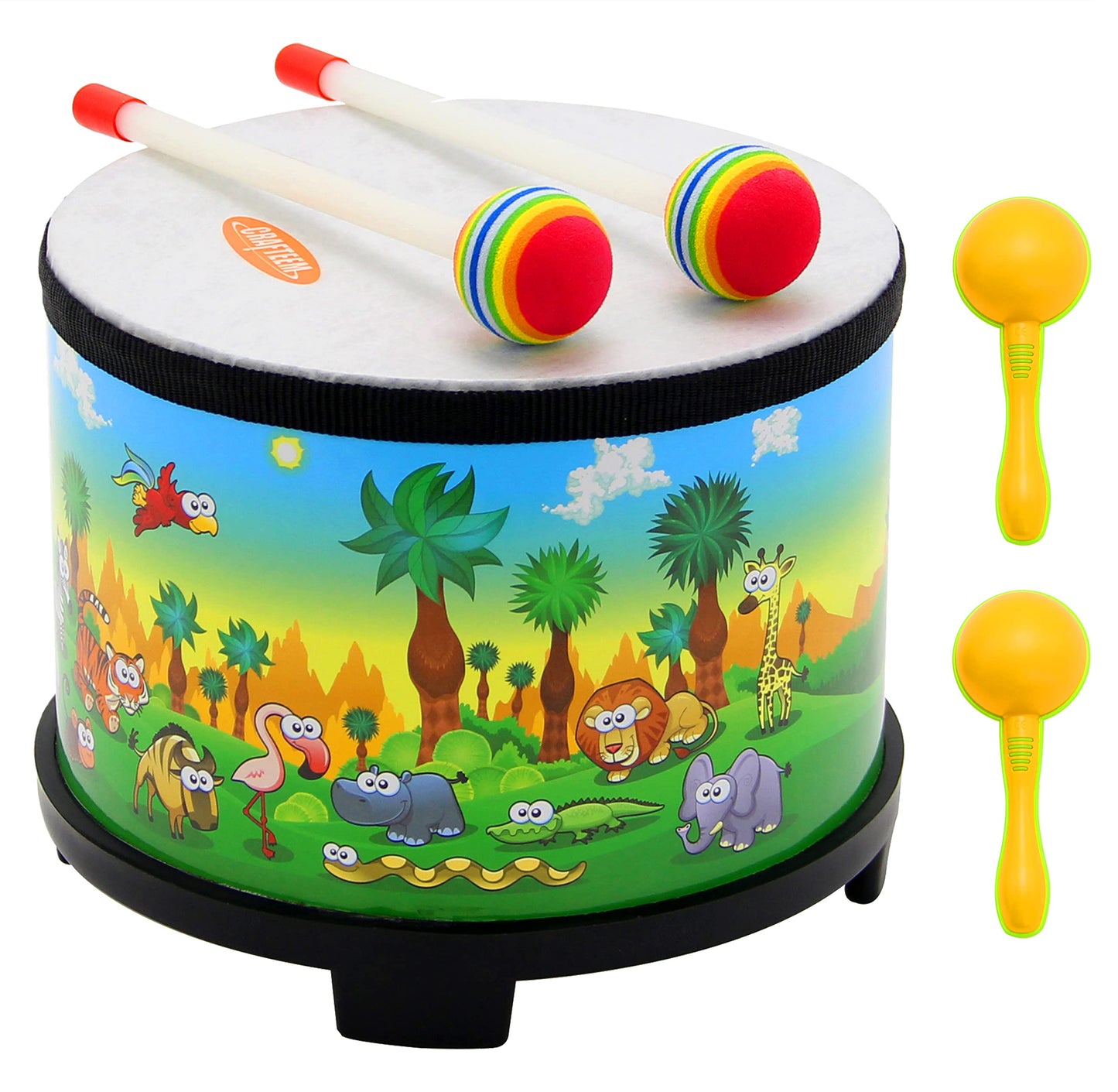 Crafteem Floor Tom Drum for Kids – 8-Inch Percussion Set with Mallets & Color Maracas