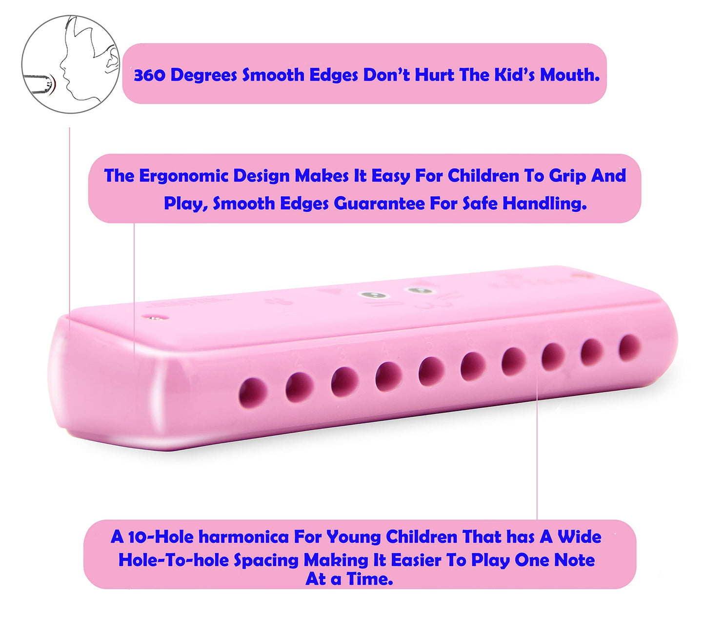 CRAFTEEM Color Blues Harmonica – Key of C for Kids, 10 Hole, 20 Tones