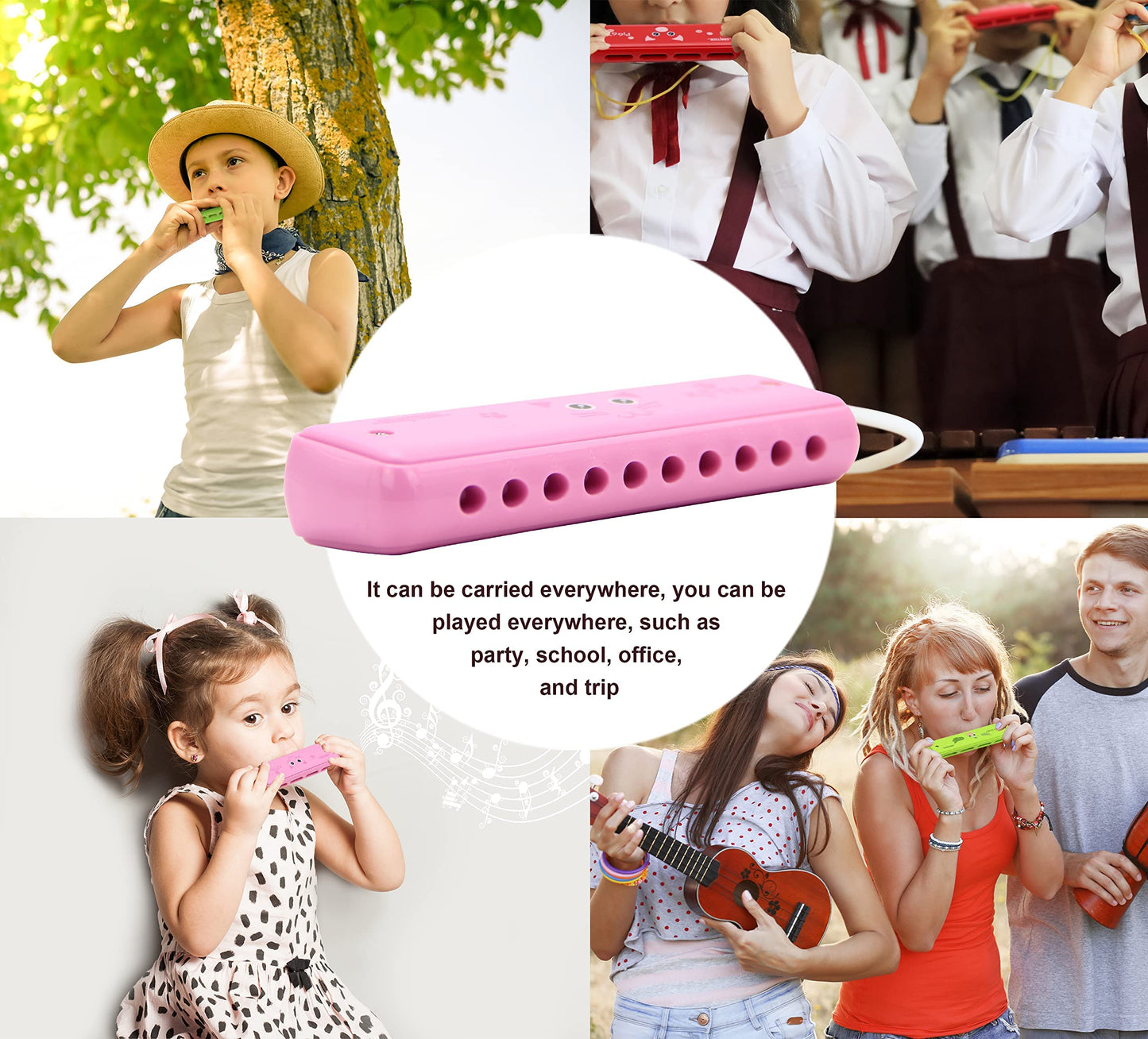 CRAFTEEM Color Blues Harmonica – Key of C for Kids, 10 Hole, 20 Tones