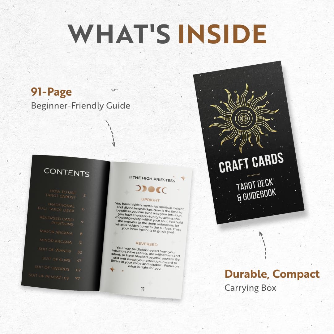 CRAFTERIAN Classic Tarot Set – 78 Gold-Edged Cards with Guidebook