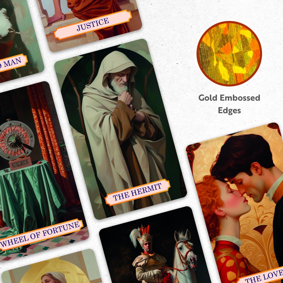 CRAFTERIAN Golden Masquerade Tarot Cards – 78-Card Deck with Foil Edges + Guidebook