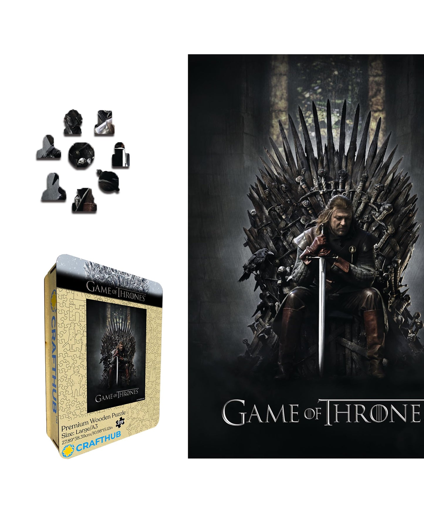 CRAFTHUB Game of Thrones Wooden Puzzle for Adults – A3 Size, 311 Pieces, Ned Stark's Iron Throne