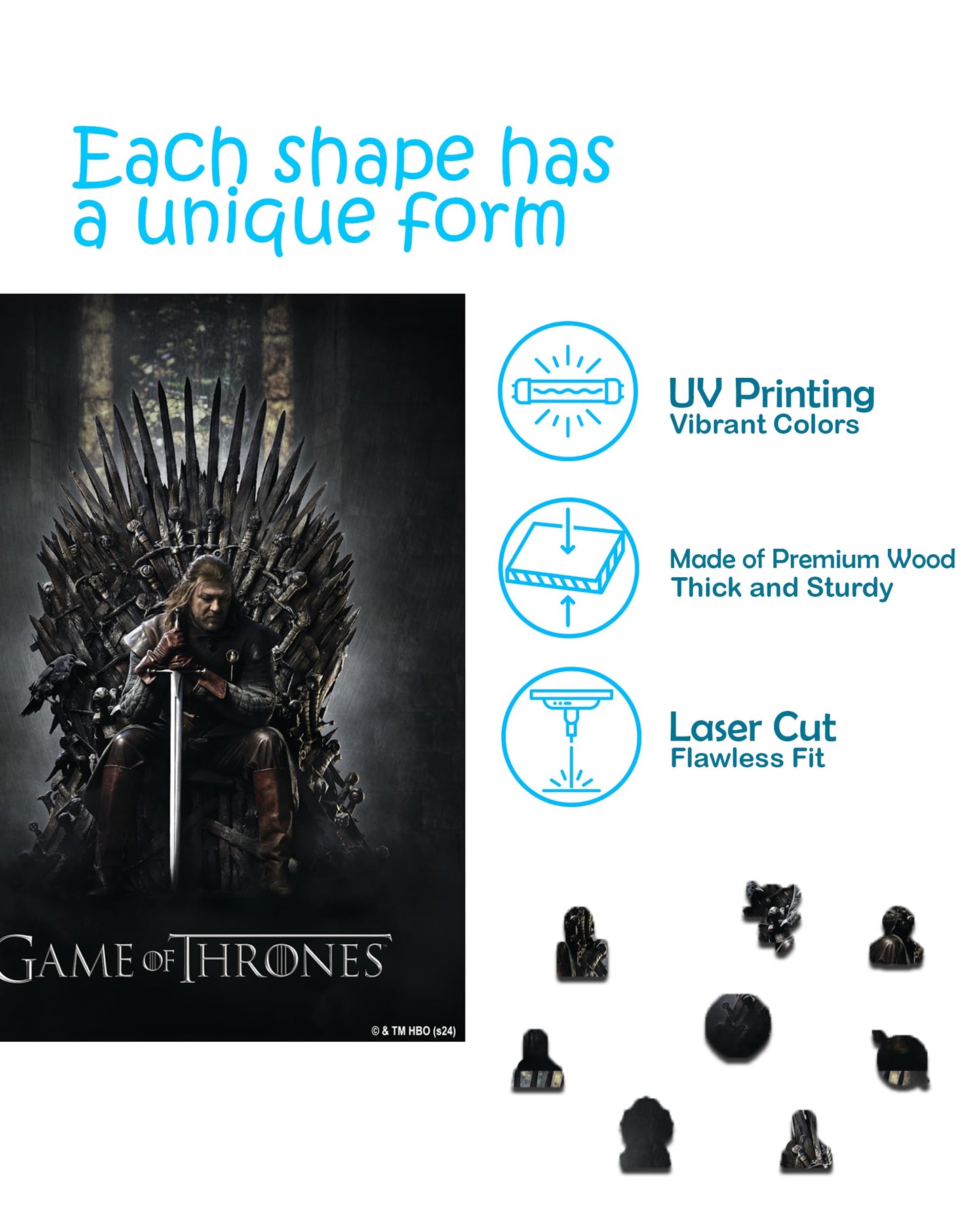 CRAFTHUB Game of Thrones Wooden Puzzle for Adults – A3 Size, 311 Pieces, Ned Stark's Iron Throne