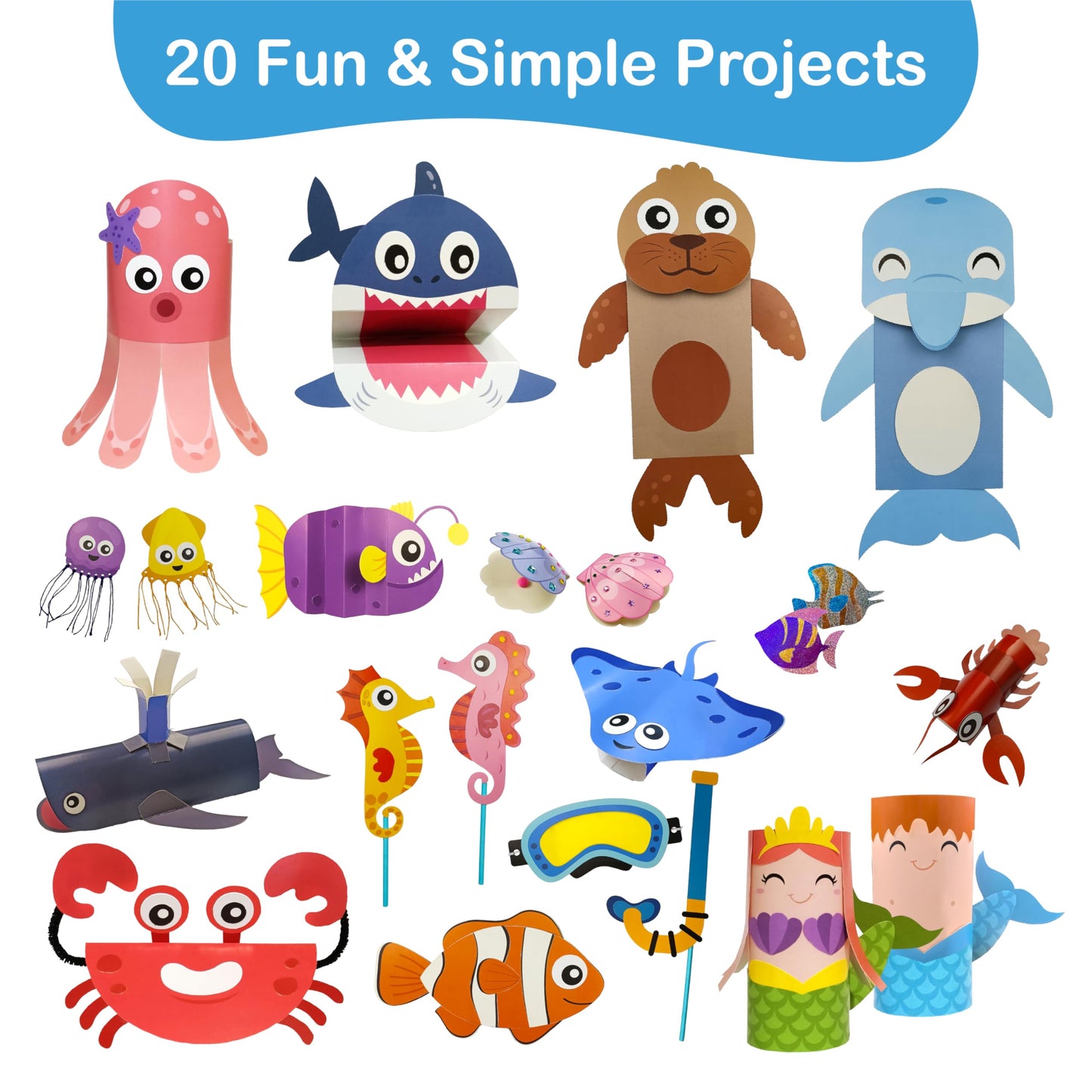 Craftikit 20 Under The Sea Arts & Crafts Kits for Kids – Mermaid & Sea Animals