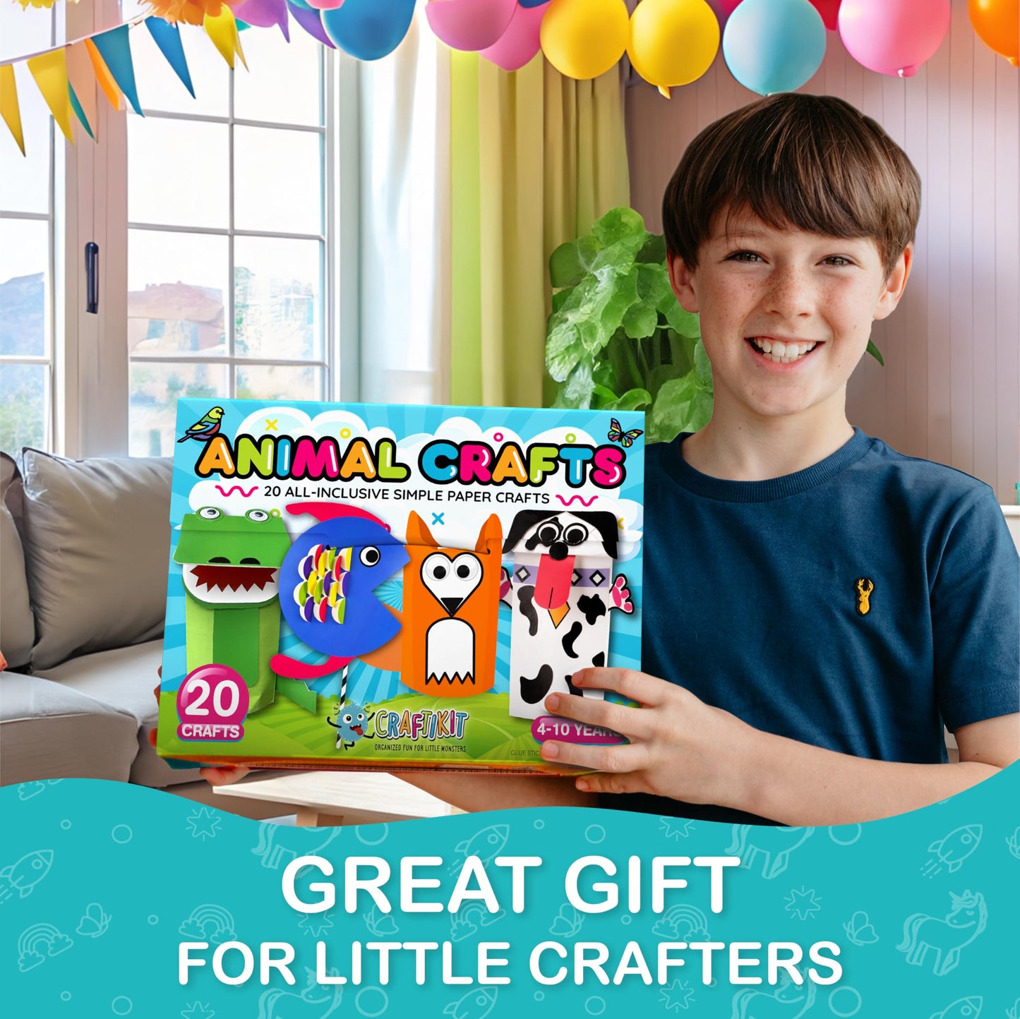 Craftikit® 20 Award-W Winning Animal Craft Kits for Kids 3–10 | All-Inclusive Arts & Crafts Box