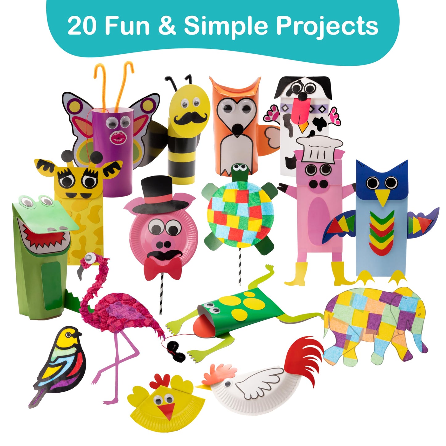 Craftikit® 20 Award-W Winning Animal Craft Kits for Kids 3–10 | All-Inclusive Arts & Crafts Box
