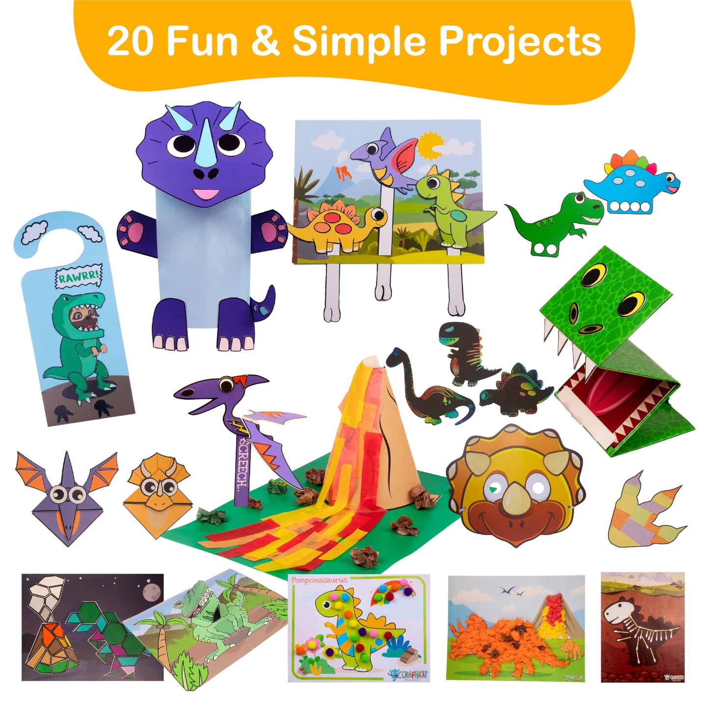 Craftikit® 20 Award-Winning Dinosaur Crafts for Kids – All-Inclusive Montessori-Style Craft Kit (Ages 3–10)