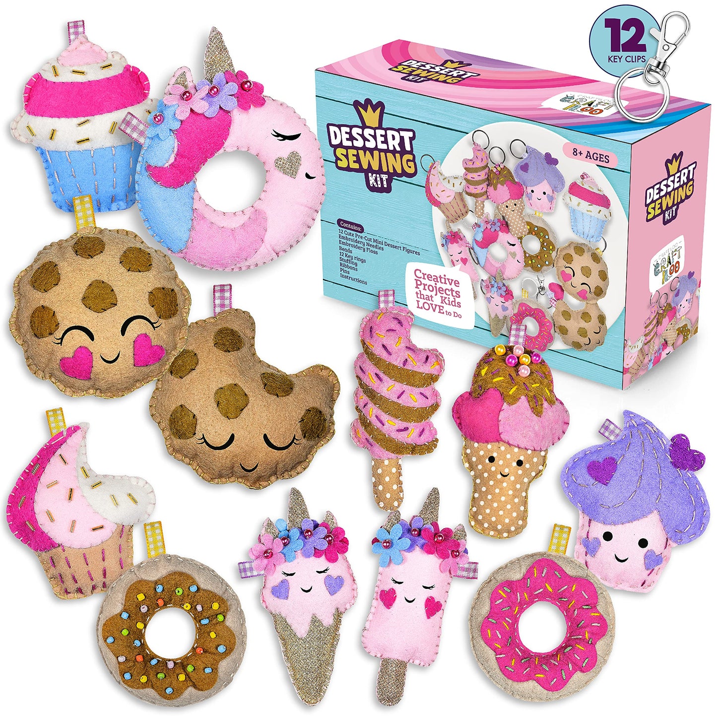 CRAFTILOO 12 Pre-Cut Mini Treats Dessert Sewing Kit for Kids 8-12 – Learn to Sew