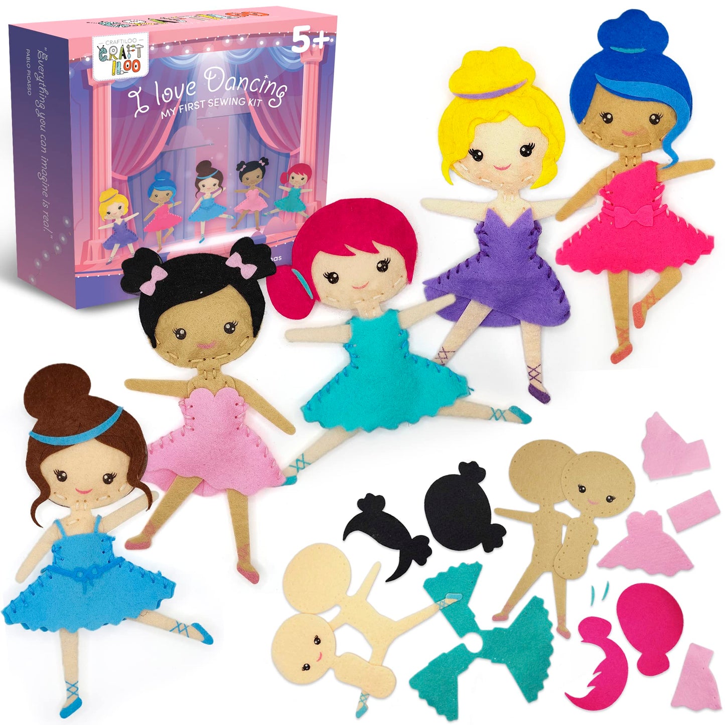 CRAFTILOO Ballerina Dancers Sewing Kit for Kids – Fun, Educational Craft Set for Ages 5-12