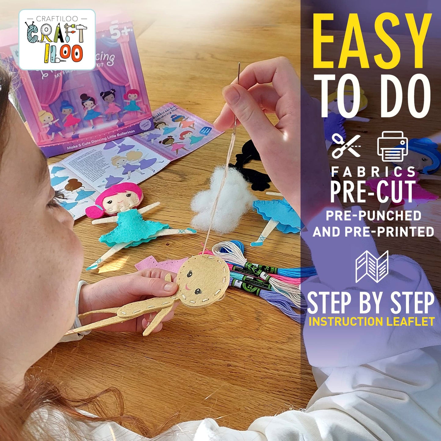 CRAFTILOO Ballerina Dancers Sewing Kit for Kids – Fun, Educational Craft Set for Ages 5-12