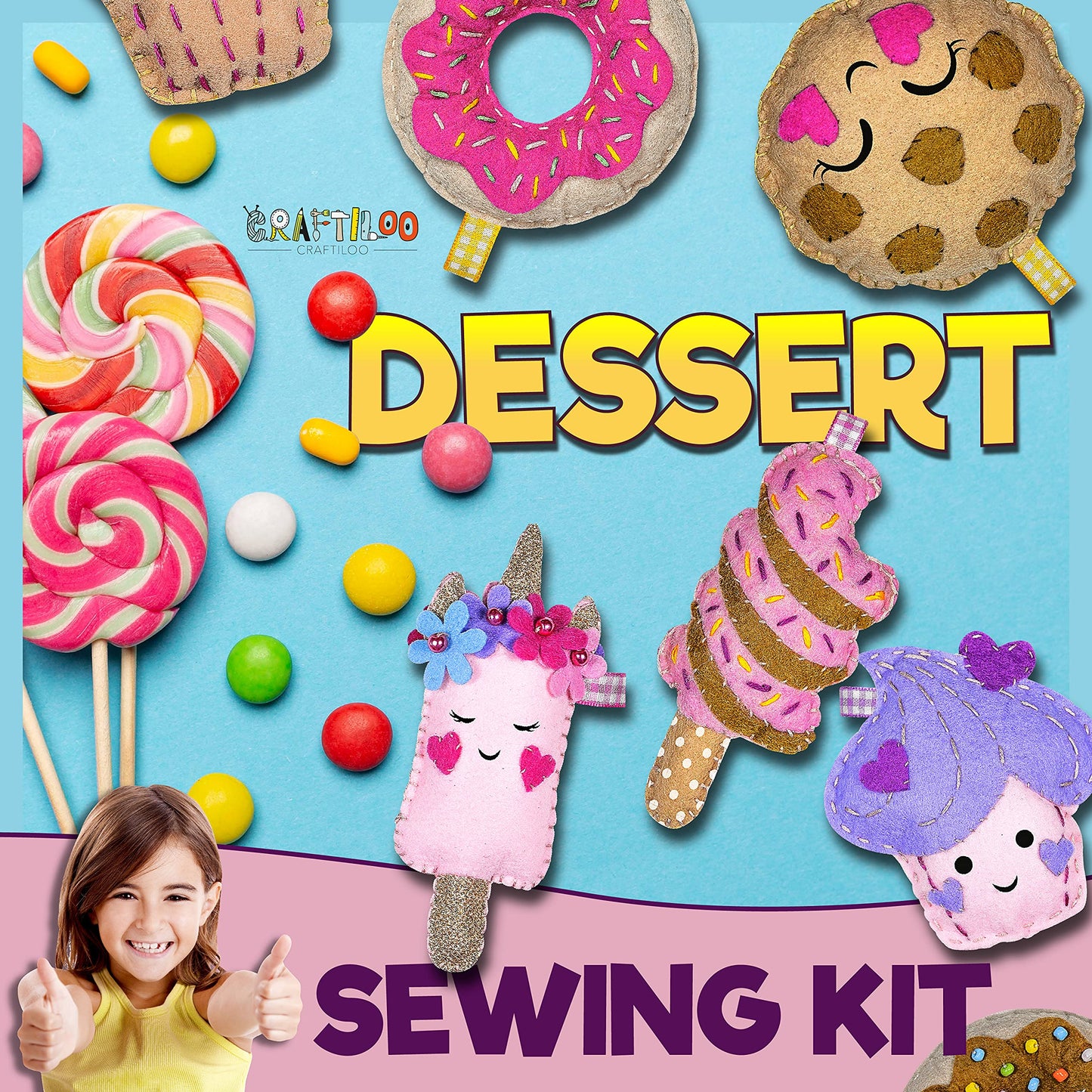 CRAFTILOO 12 Pre-Cut Mini Treats Dessert Sewing Kit for Kids 8-12 – Learn to Sew