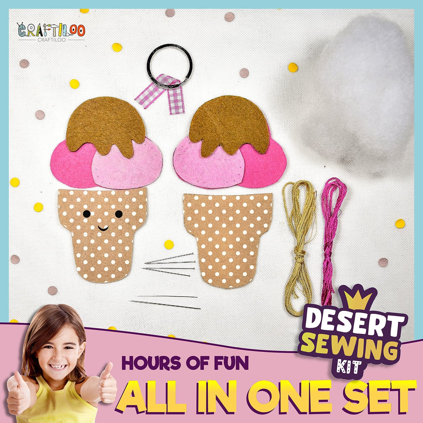 CRAFTILOO 12 Pre-Cut Mini Treats Dessert Sewing Kit for Kids 8-12 – Learn to Sew