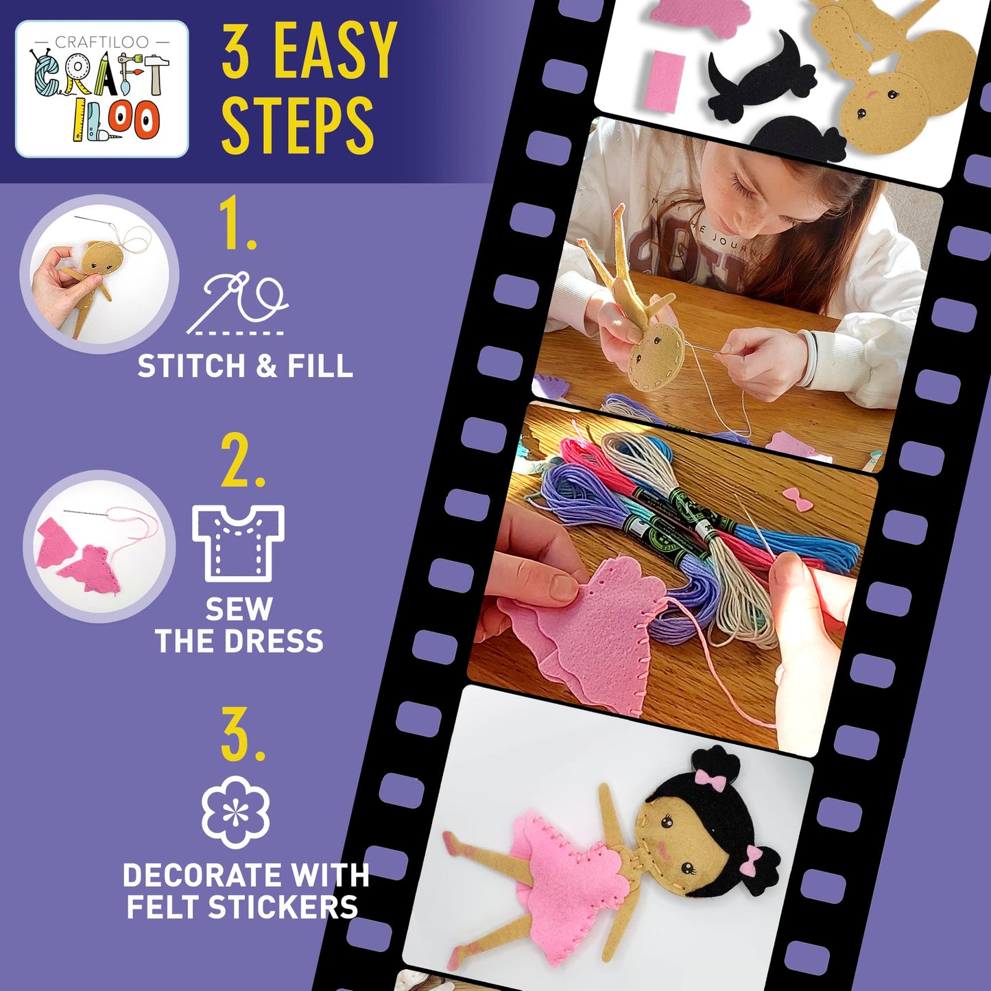 CRAFTILOO Ballerina Dancers Sewing Kit for Kids – Fun, Educational Craft Set for Ages 5-12