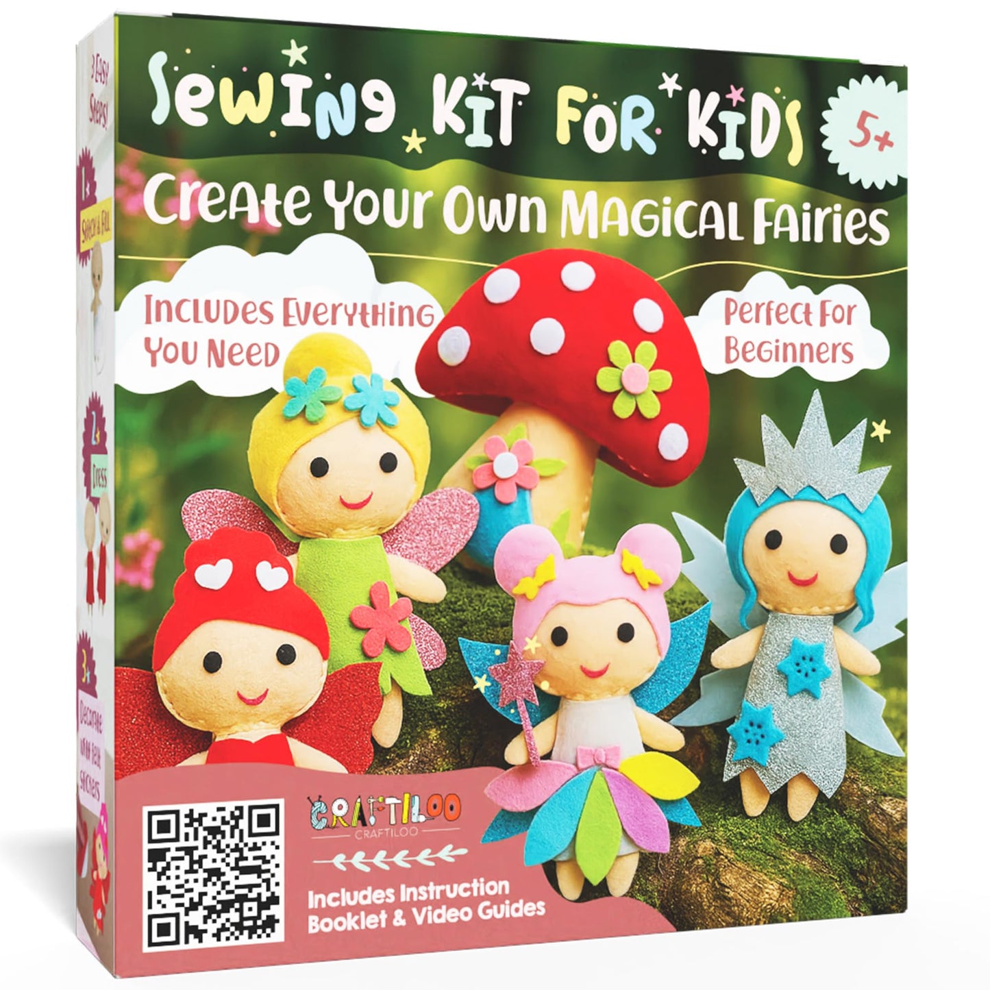CRAFTILOO Fairy Sewing Kit for Kids — 5 Easy Felt Plush Projects