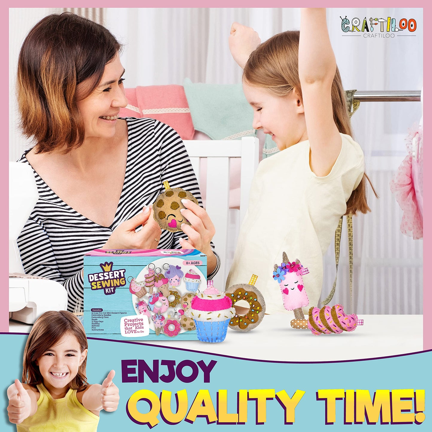 CRAFTILOO 12 Pre-Cut Mini Treats Dessert Sewing Kit for Kids 8-12 – Learn to Sew