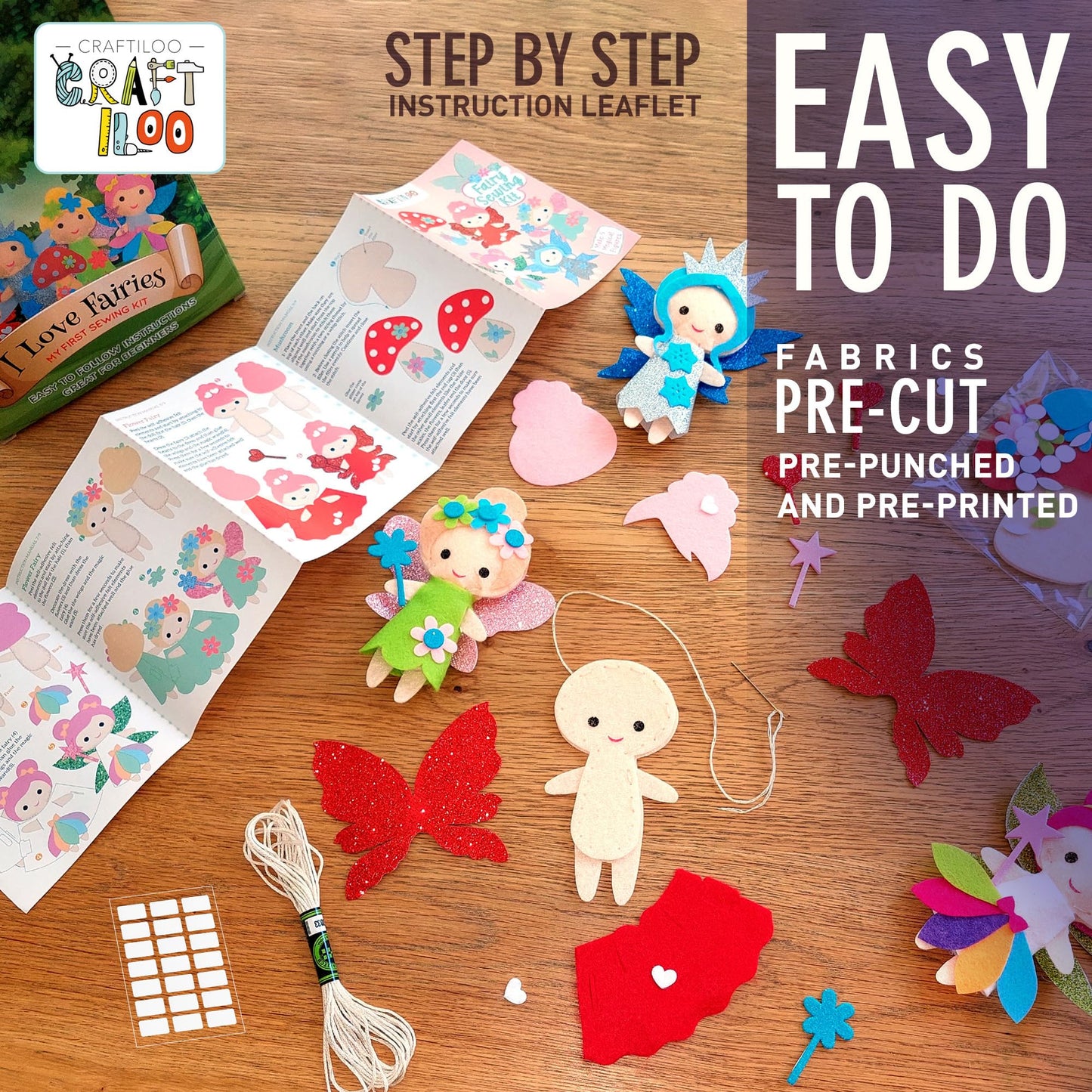CRAFTILOO Fairy Sewing Kit for Kids — 5 Easy Felt Plush Projects
