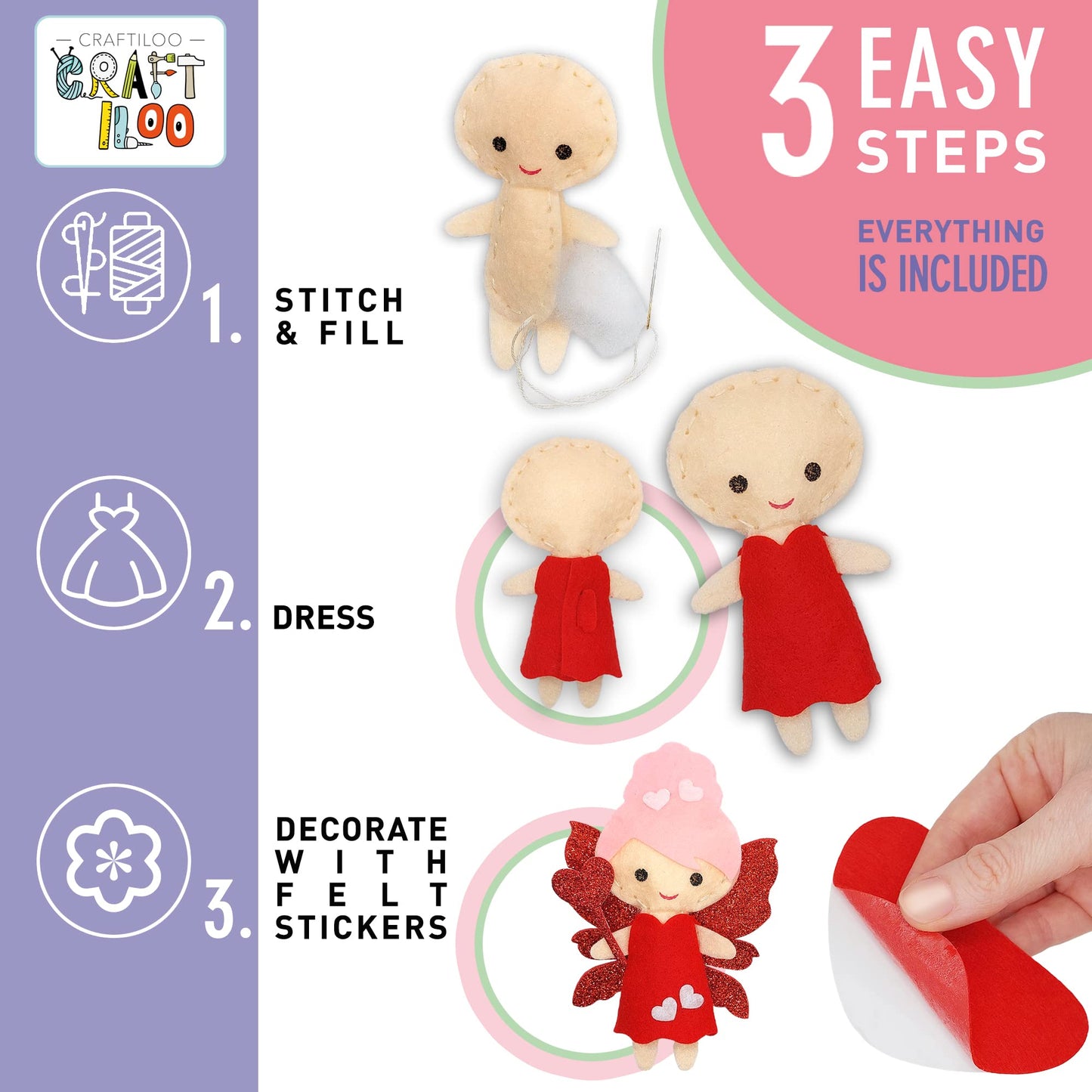 CRAFTILOO Fairy Sewing Kit for Kids — 5 Easy Felt Plush Projects