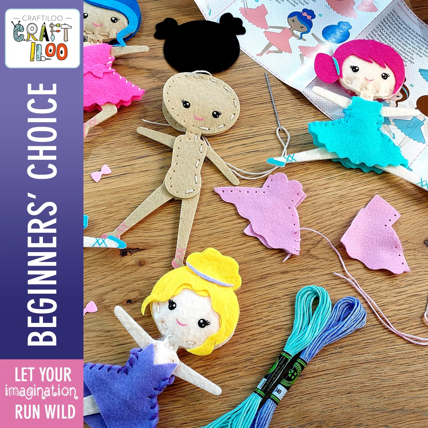 CRAFTILOO Ballerina Dancers Sewing Kit for Kids – Fun, Educational Craft Set for Ages 5-12