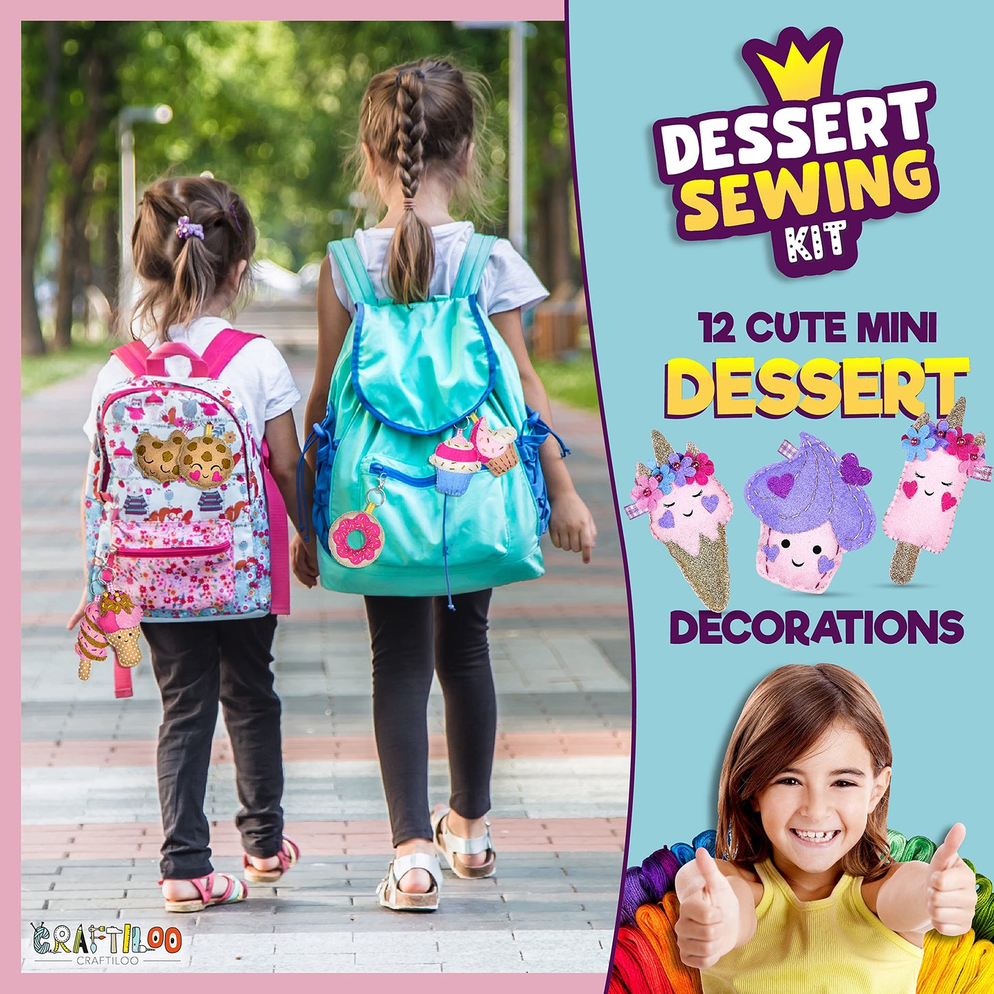 CRAFTILOO 12 Pre-Cut Mini Treats Dessert Sewing Kit for Kids 8-12 – Learn to Sew