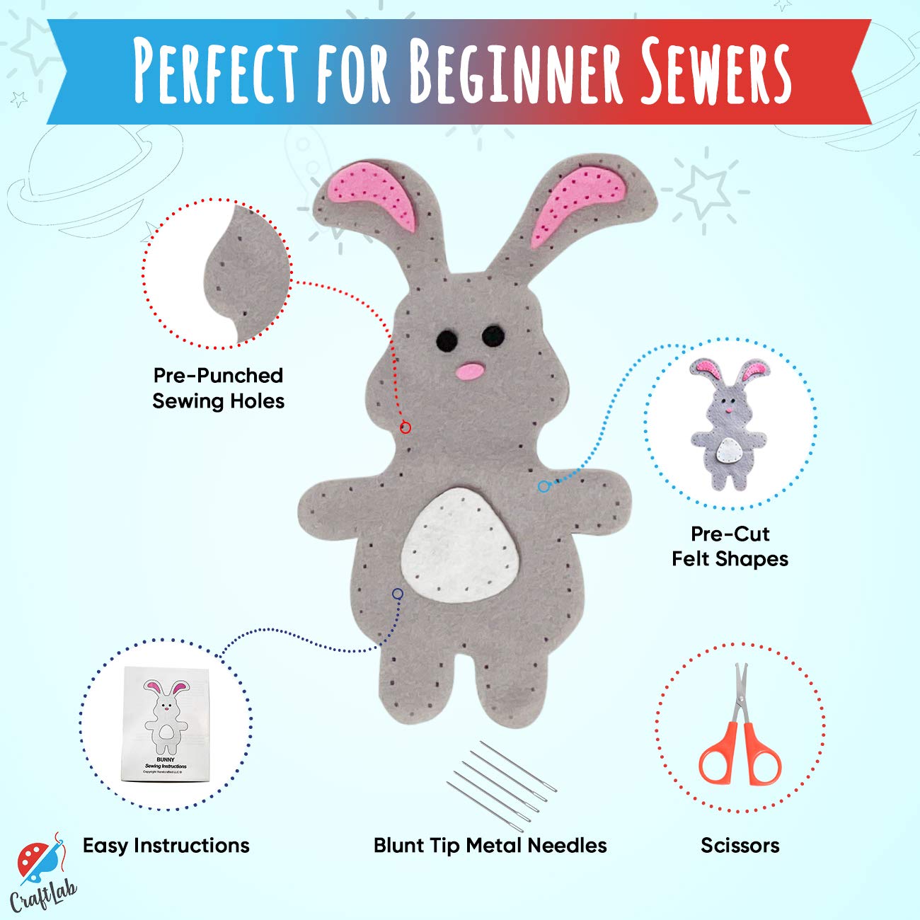 CraftLab Woodland Animals Kids Sewing Kit – Educational Beginner Craft for Ages 7–13