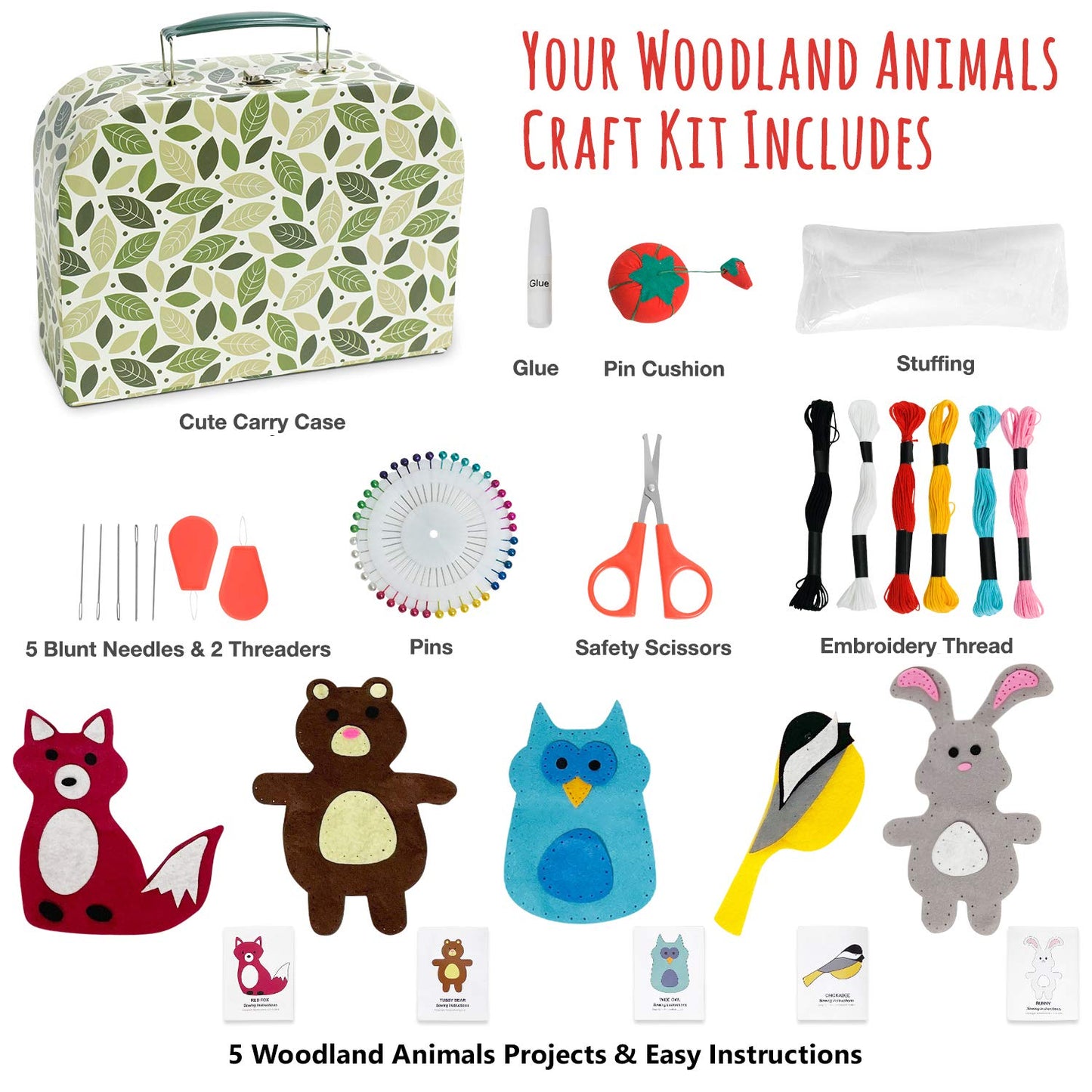 CraftLab Woodland Animals Kids Sewing Kit – Educational Beginner Craft for Ages 7–13