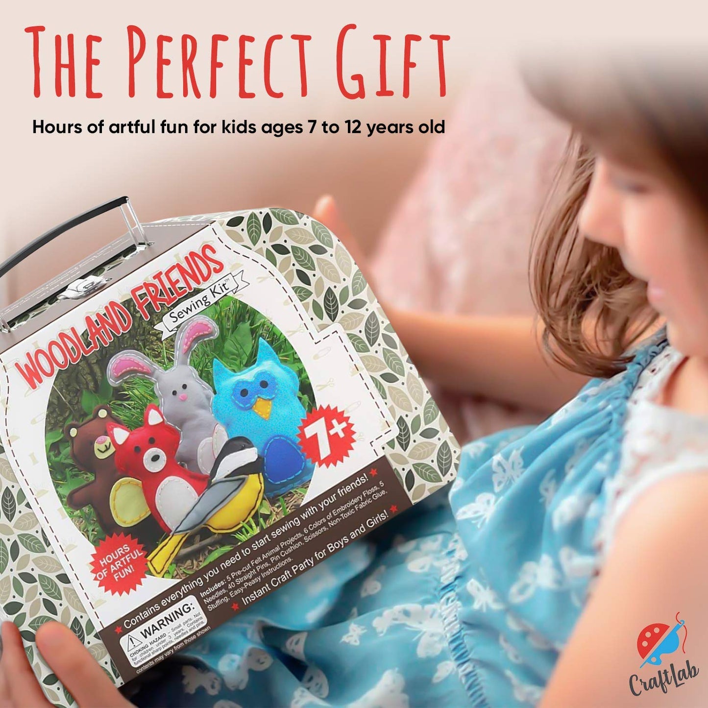 CraftLab Woodland Animals Kids Sewing Kit – Educational Beginner Craft for Ages 7–13