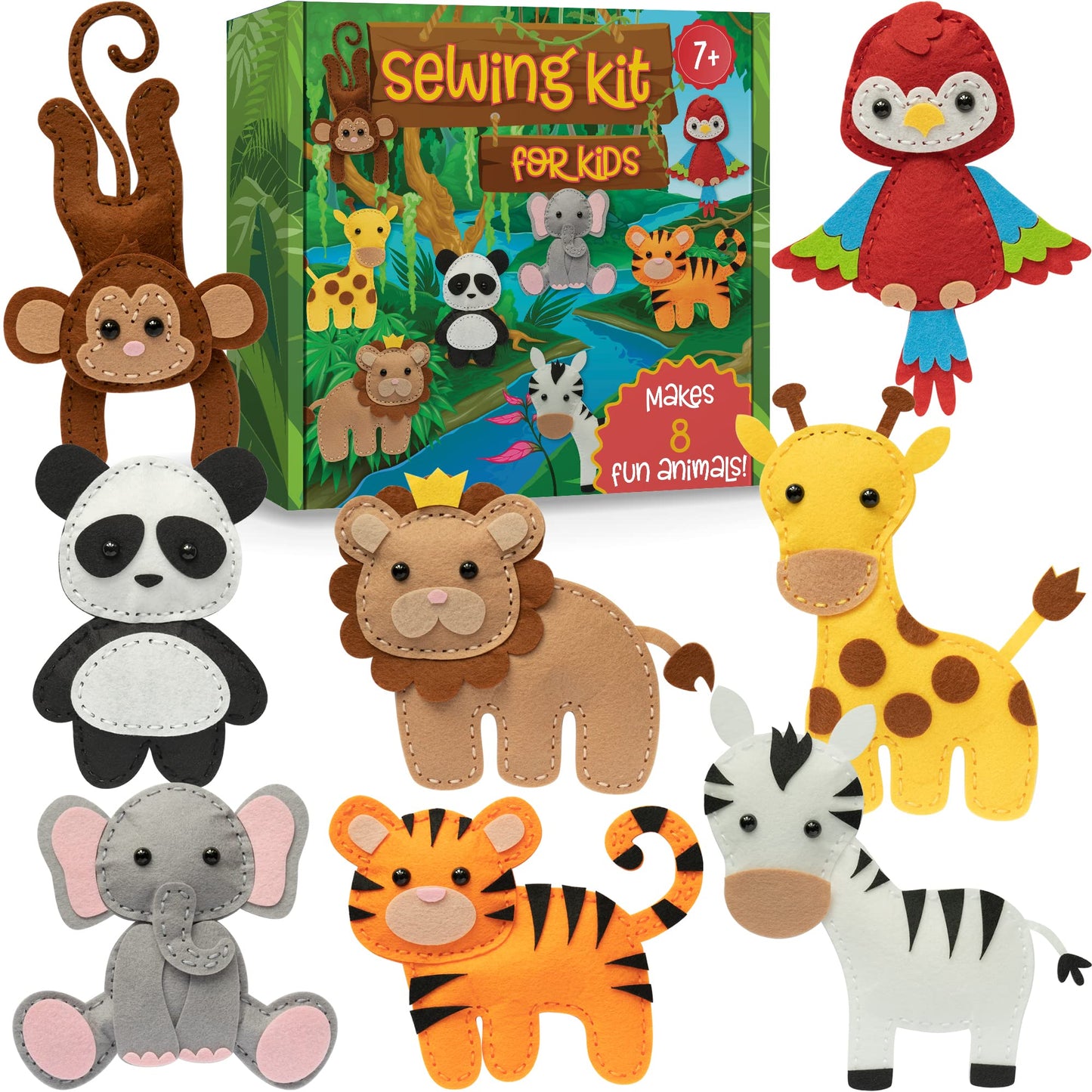Craftorama Sewing Kit for Kids — Wild Animal Felt Crafts, 165-Piece Beginner Set for Ages 7-12