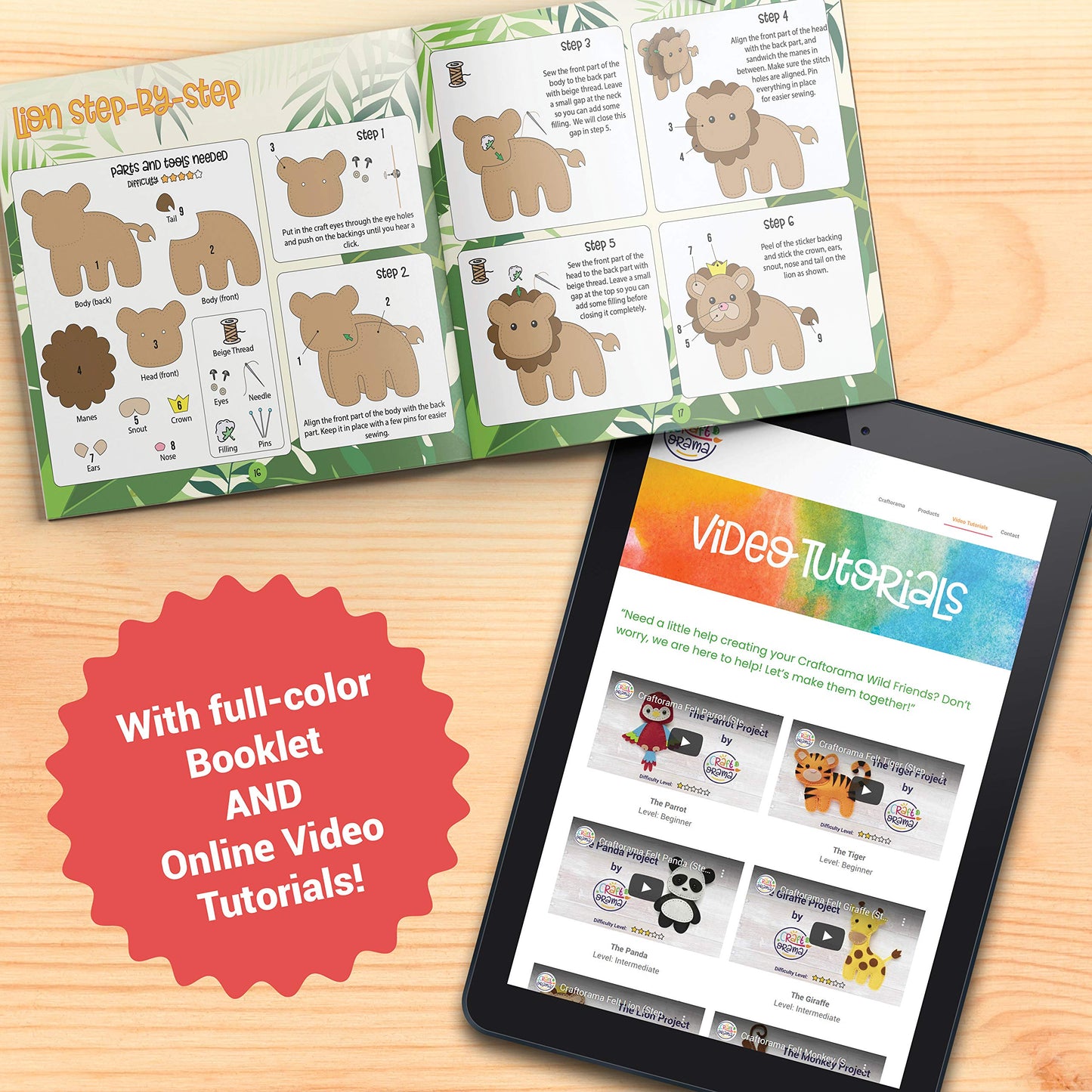 Craftorama Sewing Kit for Kids — Wild Animal Felt Crafts, 165-Piece Beginner Set for Ages 7-12