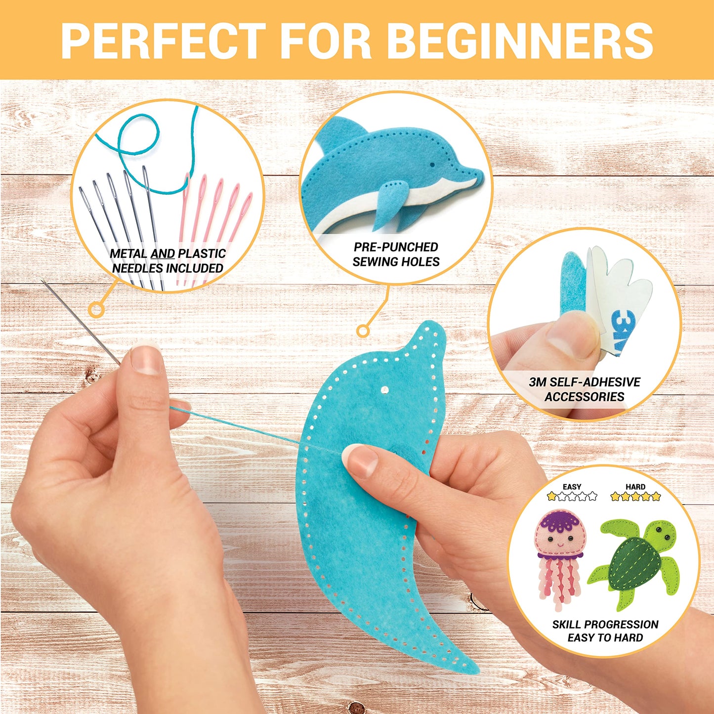 Craftorama Sewing Kit for Kids | 165-Piece Felt Animal Craft Set for Beginners (Ages 7-12)