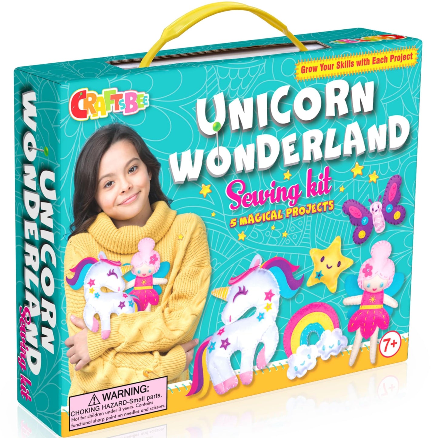 CraftsBee Magical Unicorn Sewing Kit for Girls 7+ | 5 Felt Crafts & Cozy Pillow