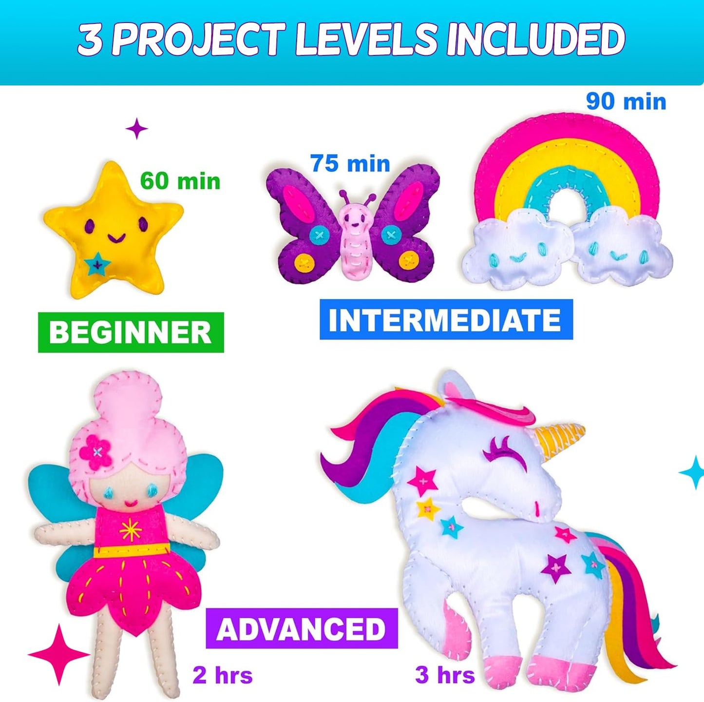 CraftsBee Magical Unicorn Sewing Kit for Girls 7+ | 5 Felt Crafts & Cozy Pillow