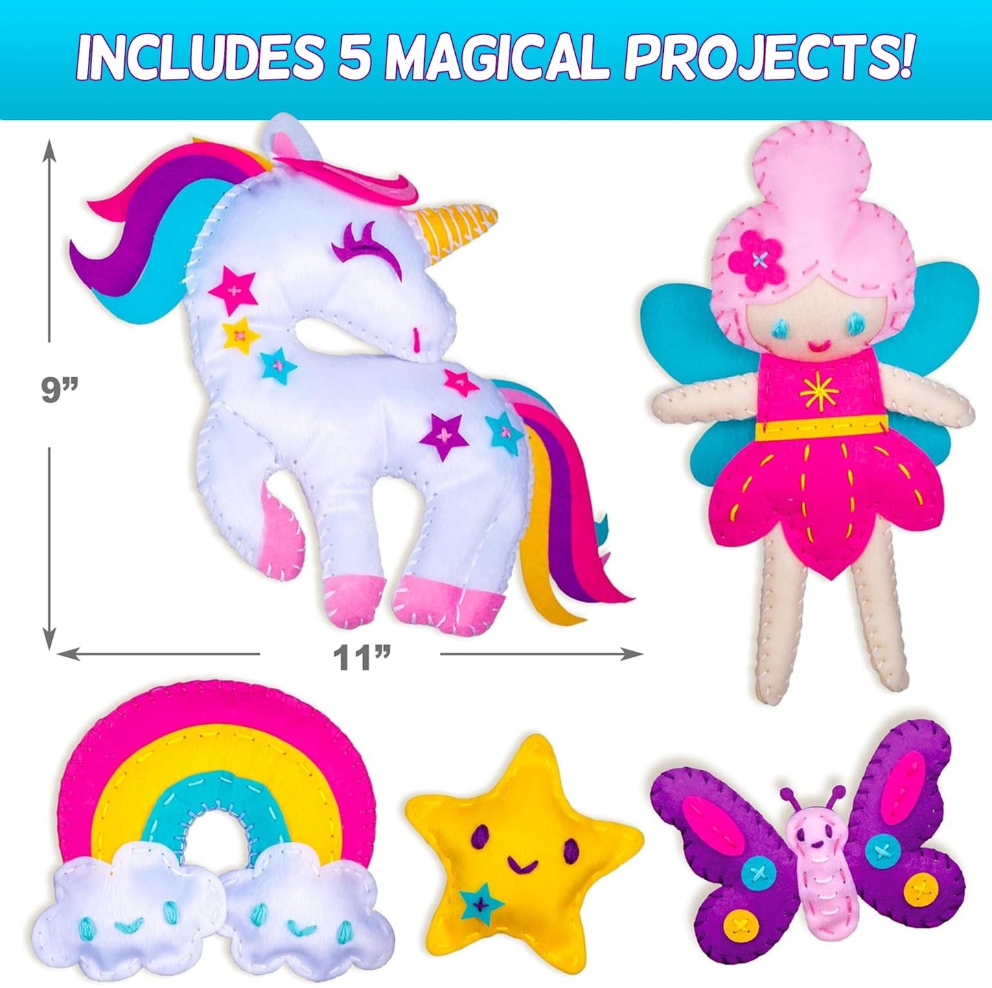 CraftsBee Magical Unicorn Sewing Kit for Girls 7+ | 5 Felt Crafts & Cozy Pillow