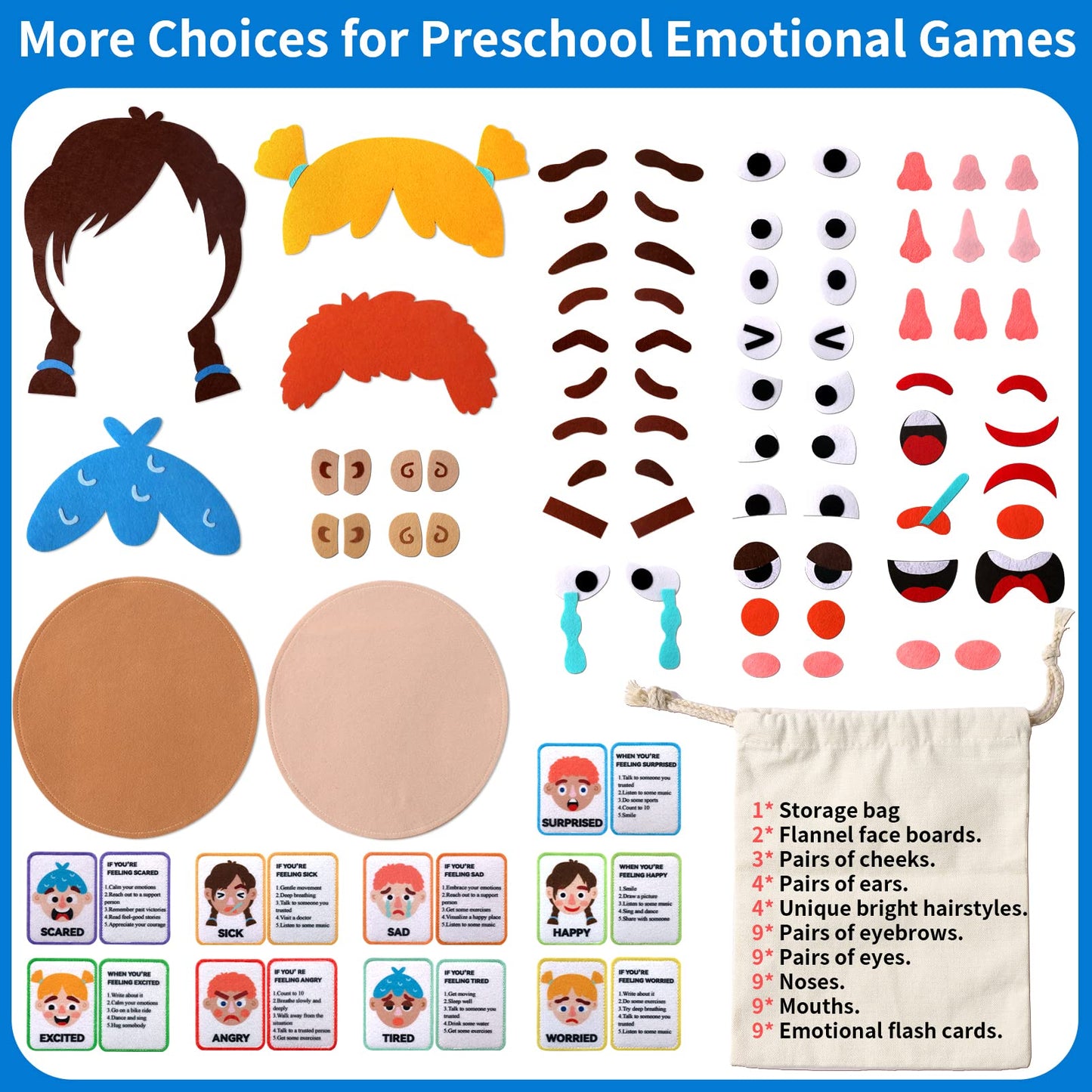 Craftstory 86-Pcs Social-Emotional Learning Kit for Kids — Face Boards & Emotion Cards
