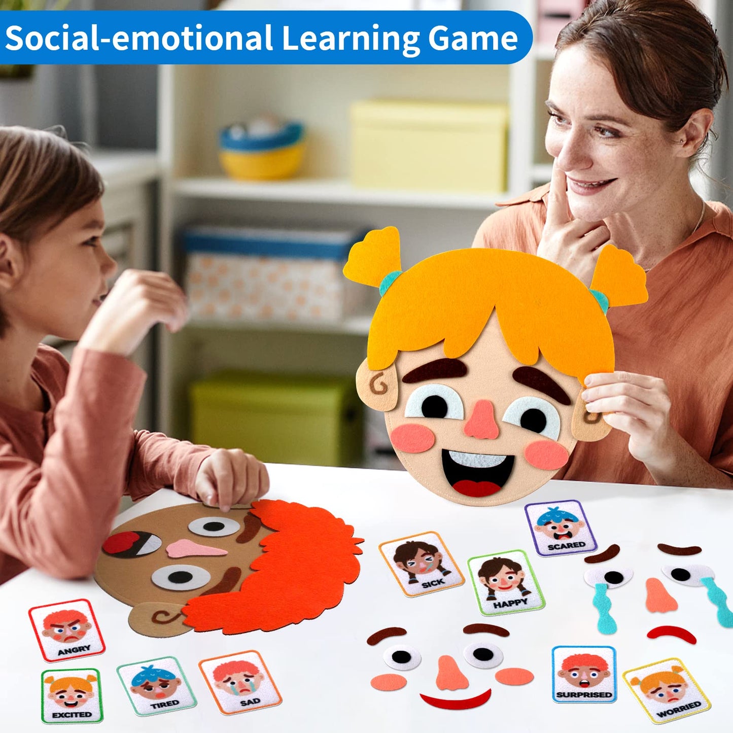 Craftstory 86-Pcs Social-Emotional Learning Kit for Kids — Face Boards & Emotion Cards