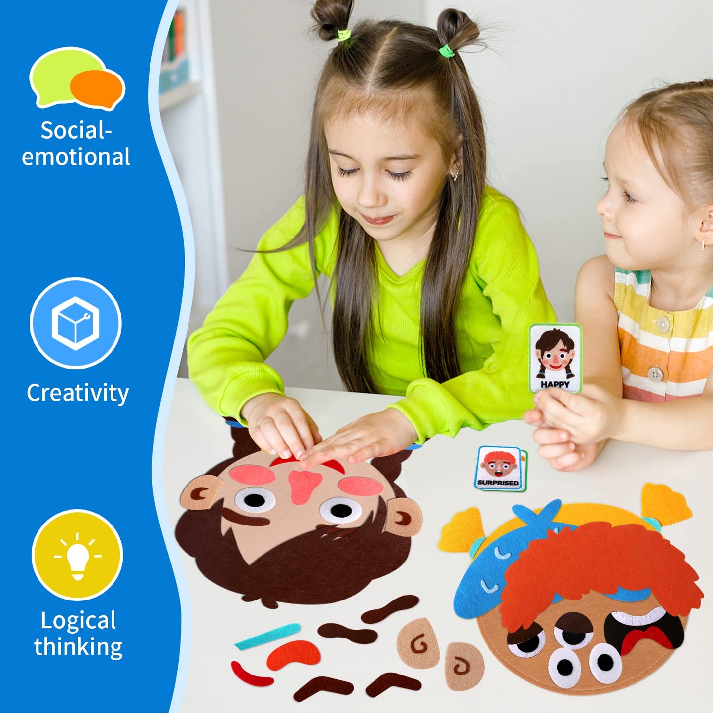 Craftstory 86-Pcs Social-Emotional Learning Kit for Kids — Face Boards & Emotion Cards