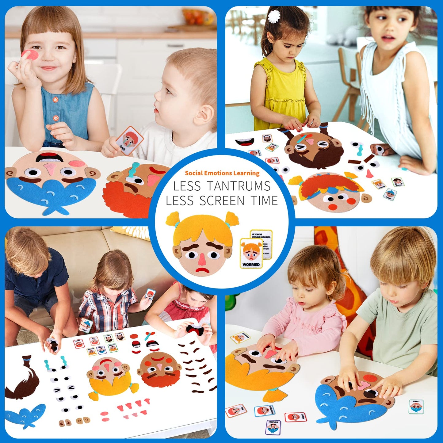 Craftstory 86-Pcs Social-Emotional Learning Kit for Kids — Face Boards & Emotion Cards