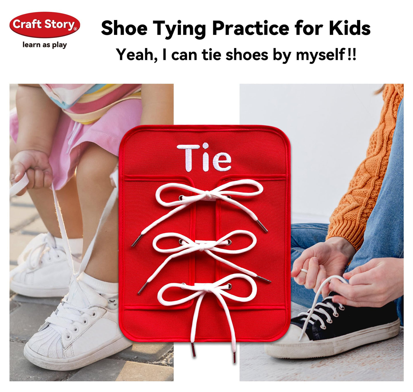 Craftstory Montessori Busy-Board for Toddlers (3-5) – Fine Motor, Life Skills, Shoe-Tying Practice