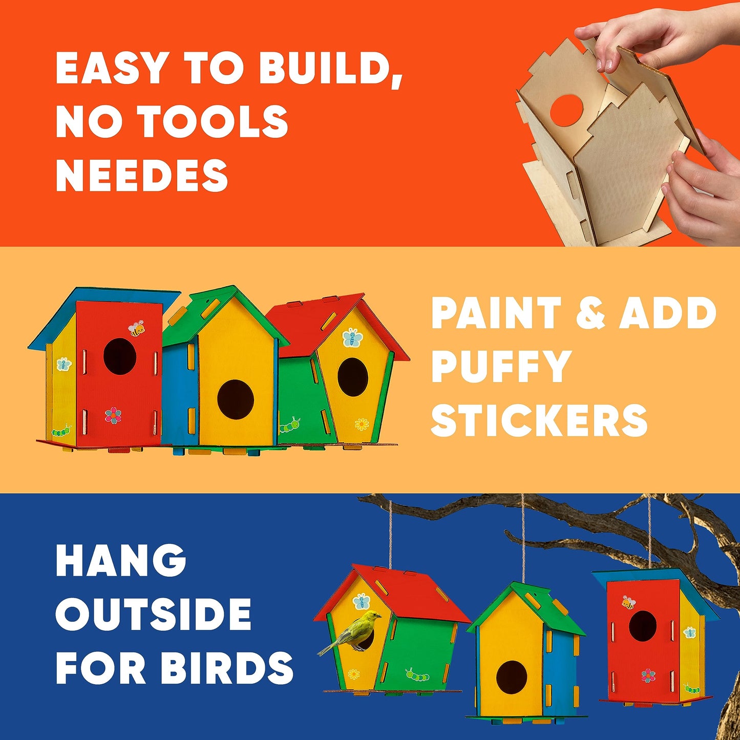 Crafty Happitooys Birdhouse Kit – 15 Unfinished Wood Bird Houses for Kids to Paint | Wooden Arts & Craft Kit