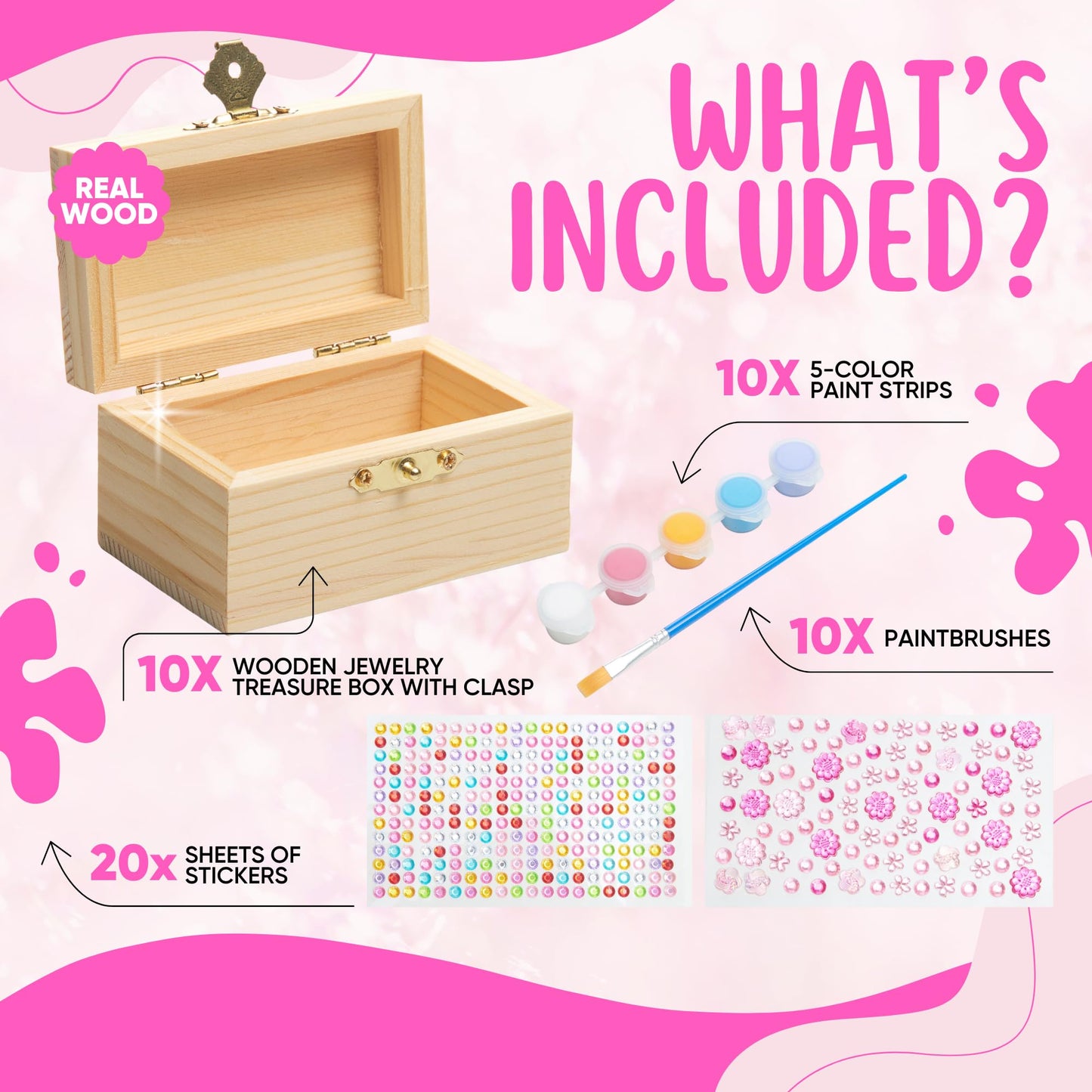 Crafty Happitoys 10-Set Jewelry Box Painting Kit for Kids with Stickers