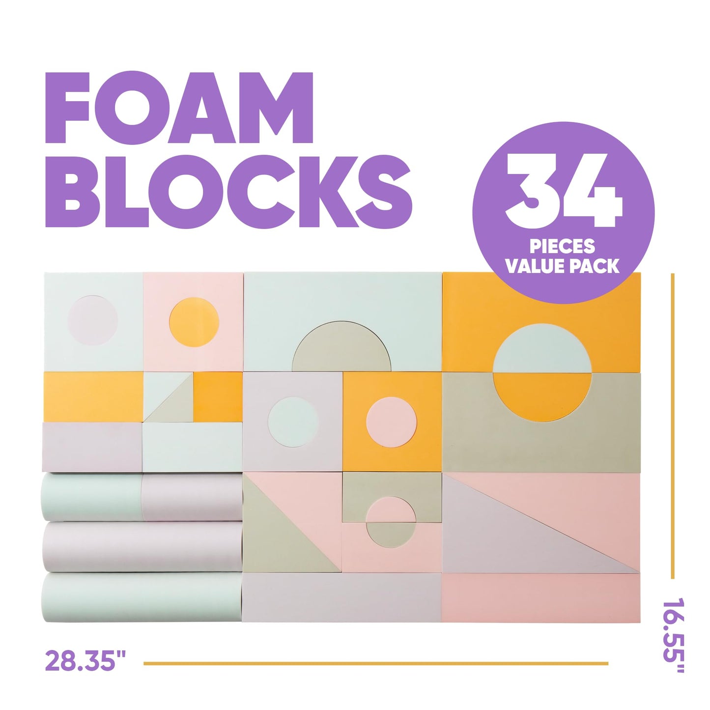 Crafty Happittoys 34-Piece Jumbo Foam Blocks Set for Toddlers – Shapes, Colors & Open-Ended Play